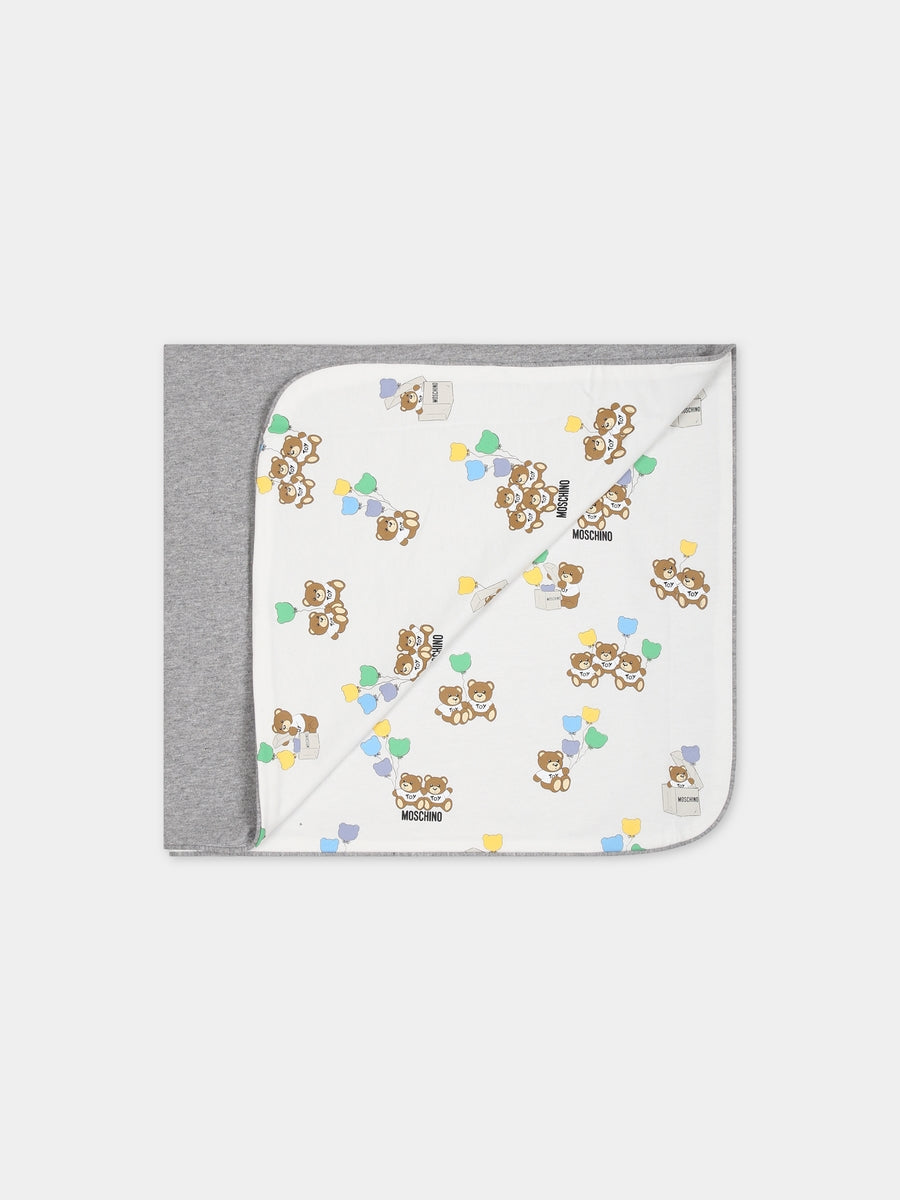 Coperta grigia per neonati con Teddy Bear e logo,Moschino Kids,MXB005 LCB38 60901