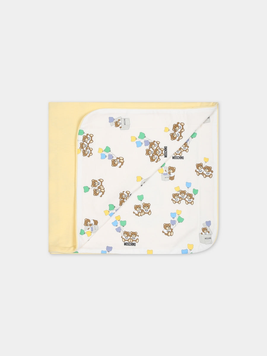 Coperta gialla per neonati con Teddy Bear e logo,Moschino Kids,MXB005 LCB38 83437