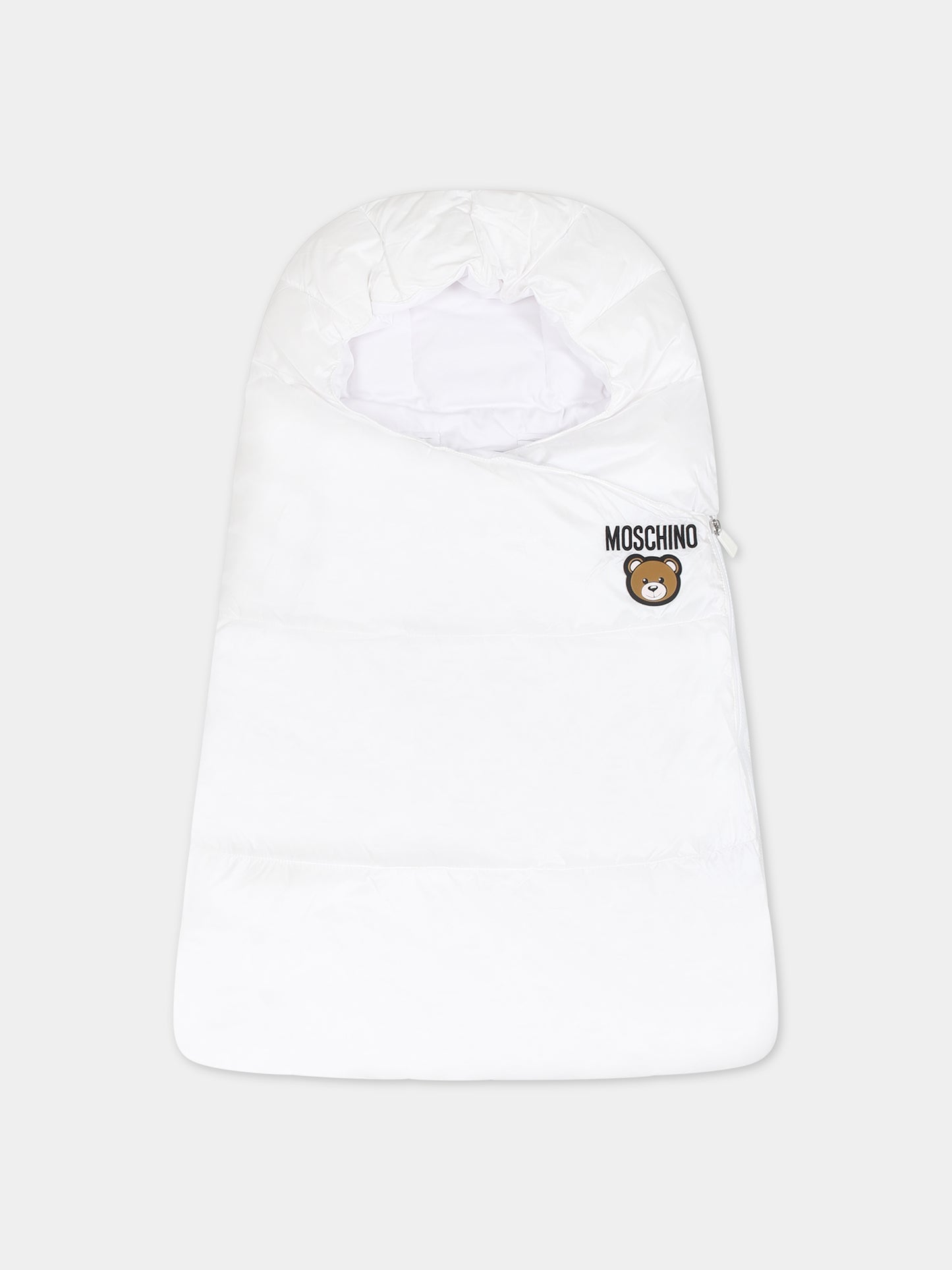 Sacco nanna bianco per neonati con Teddy Bear e logo,Moschino Kids,MUE00M L3A22 10101