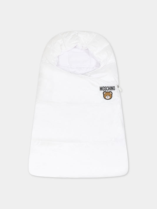 Sacco nanna bianco per neonati con Teddy Bear e logo,Moschino Kids,MUE00M L3A22 10101