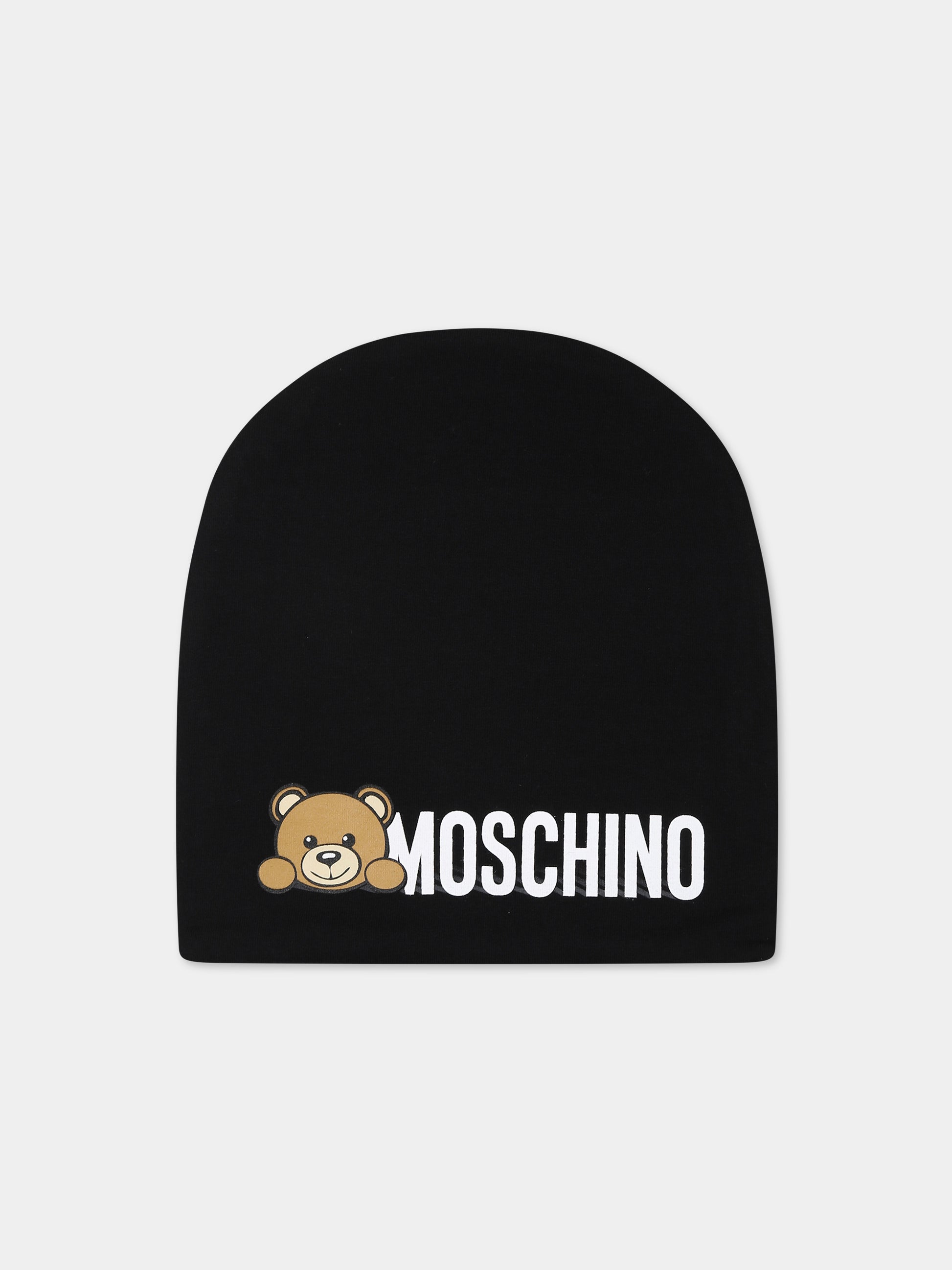 Berretto nero per neonati con Teddy Bear e logo,Moschino Kids,MOX03N LDA17 60100
