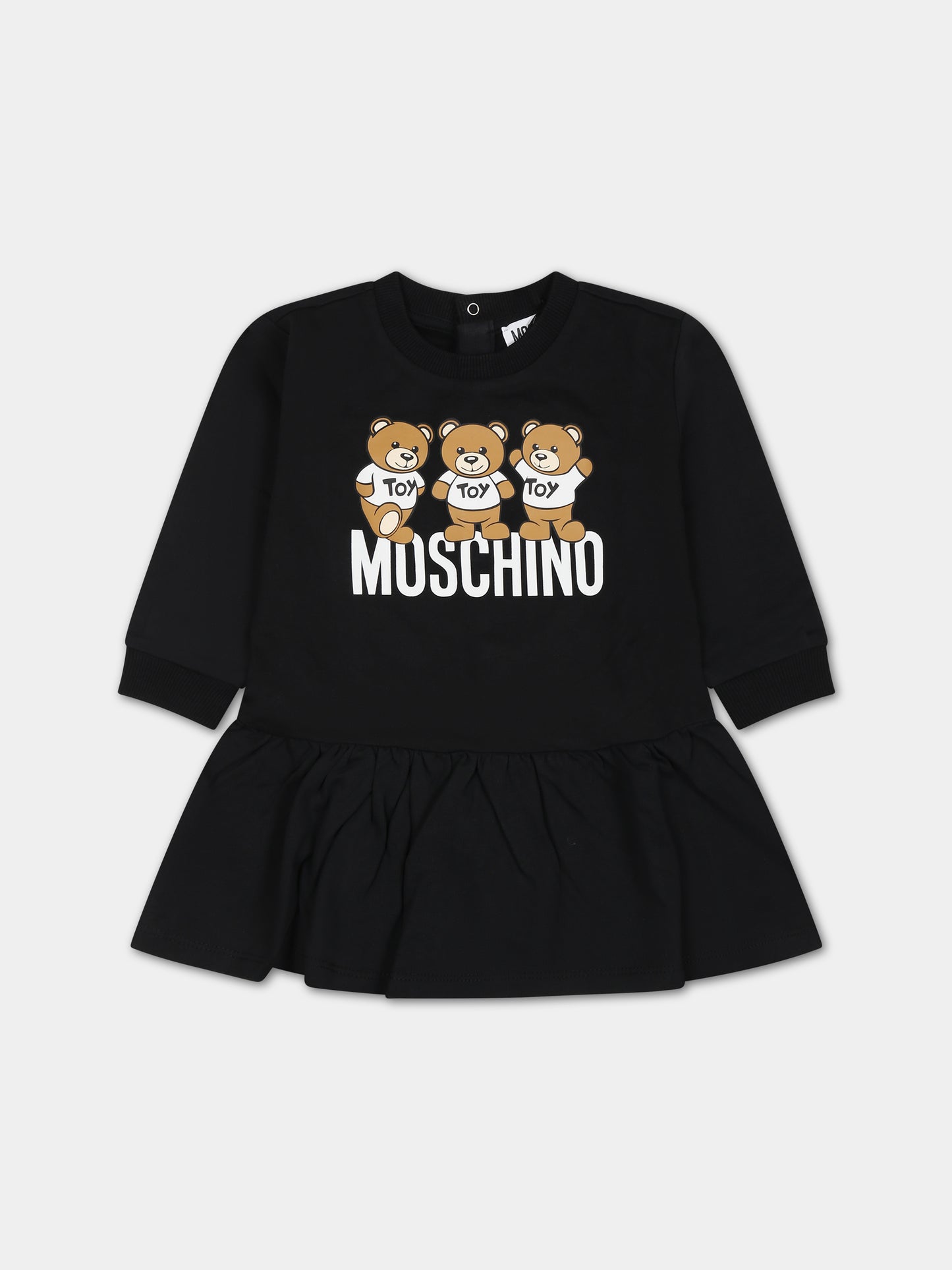 Vestito nero per neonata con Teddy Bears e logo,Moschino Kids,MAV09V LCA60 60100