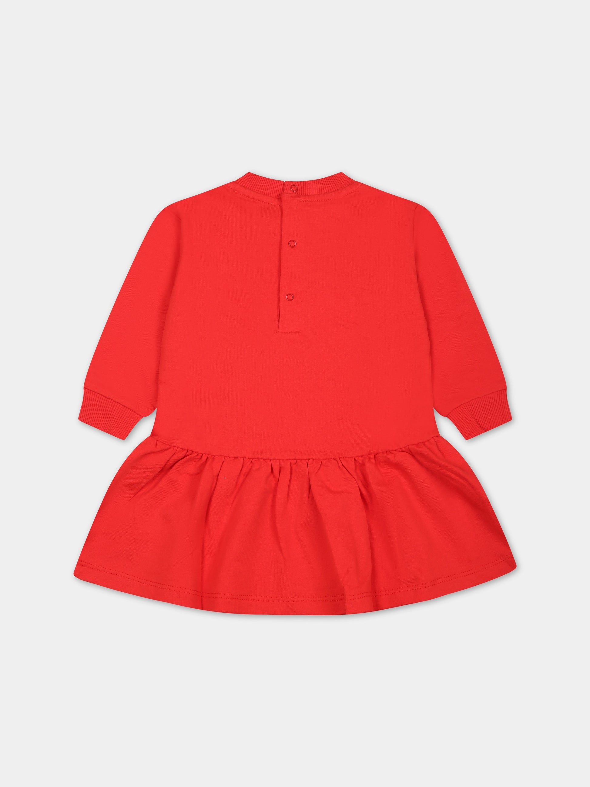 Vestito rosso per neonata con Teddy Bears e logo,Moschino Kids,MAV09V LCA60 50109