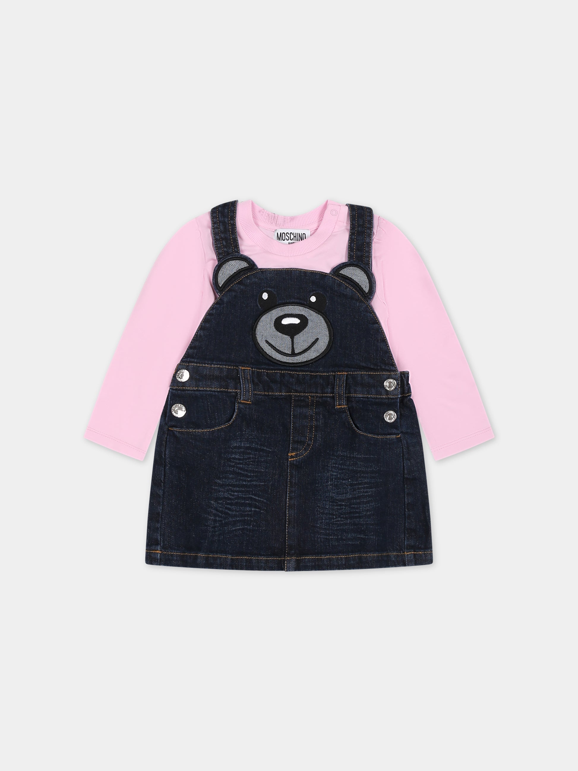 Completo blu per neonata con Teddy Bear e logo,Moschino Kids,MDK02H LXE48 51684