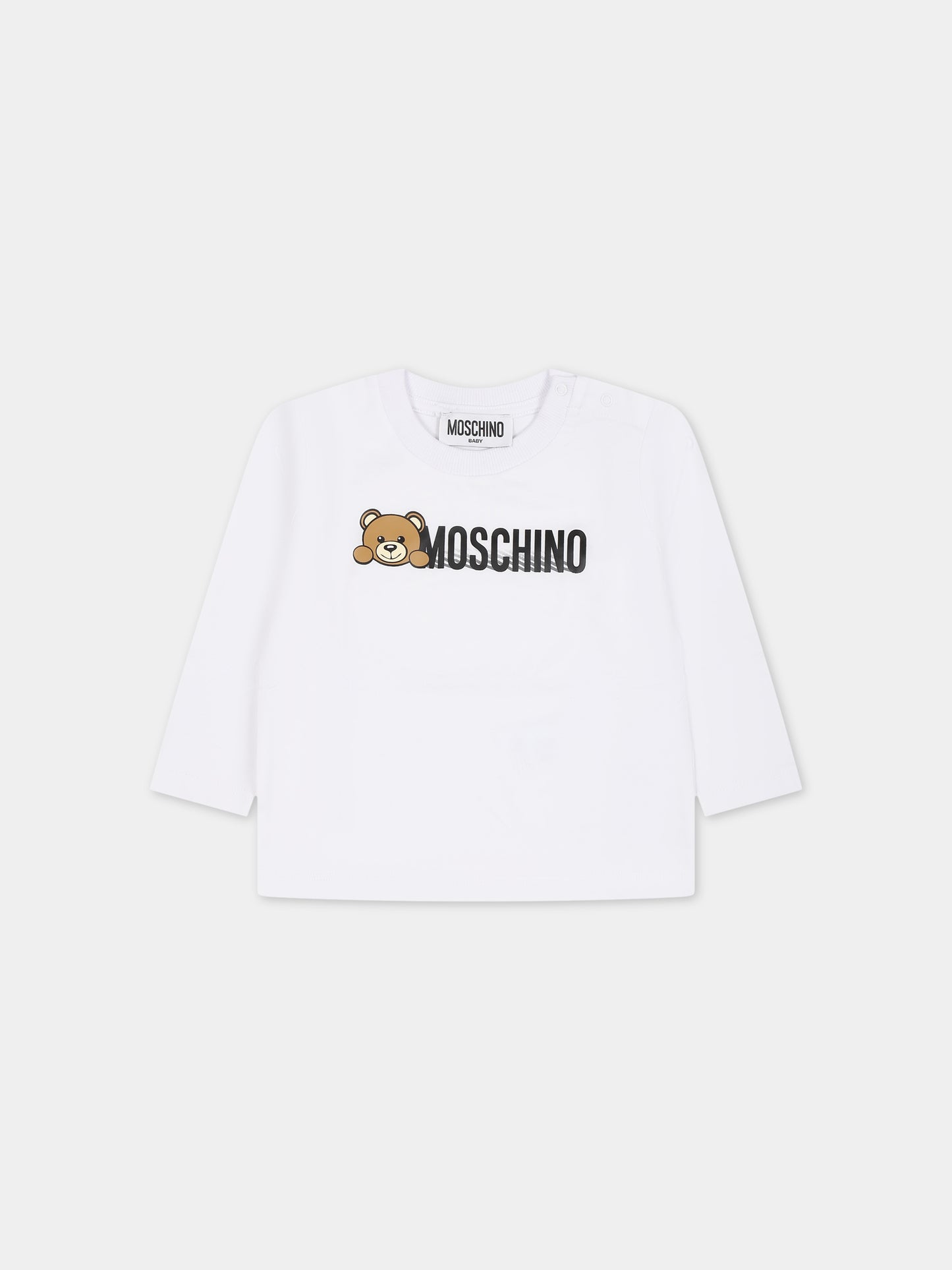 T-shirt bianca per neonati con Teddy Bear e logo,Moschino Kids,MTO00D LAA01 10101