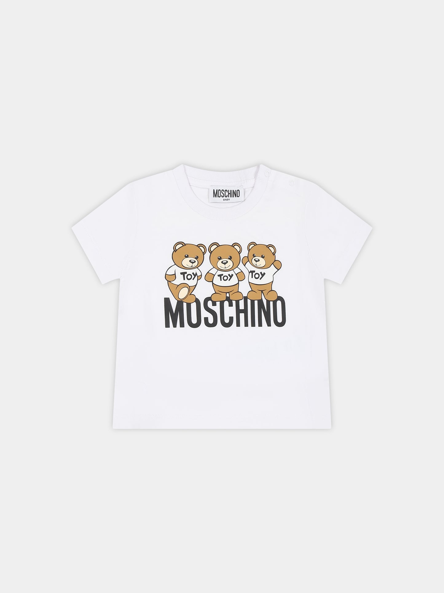 T-shirt bianca per neonati con Teddy Bears e logo,Moschino Kids,MUM03N LAA10 10101