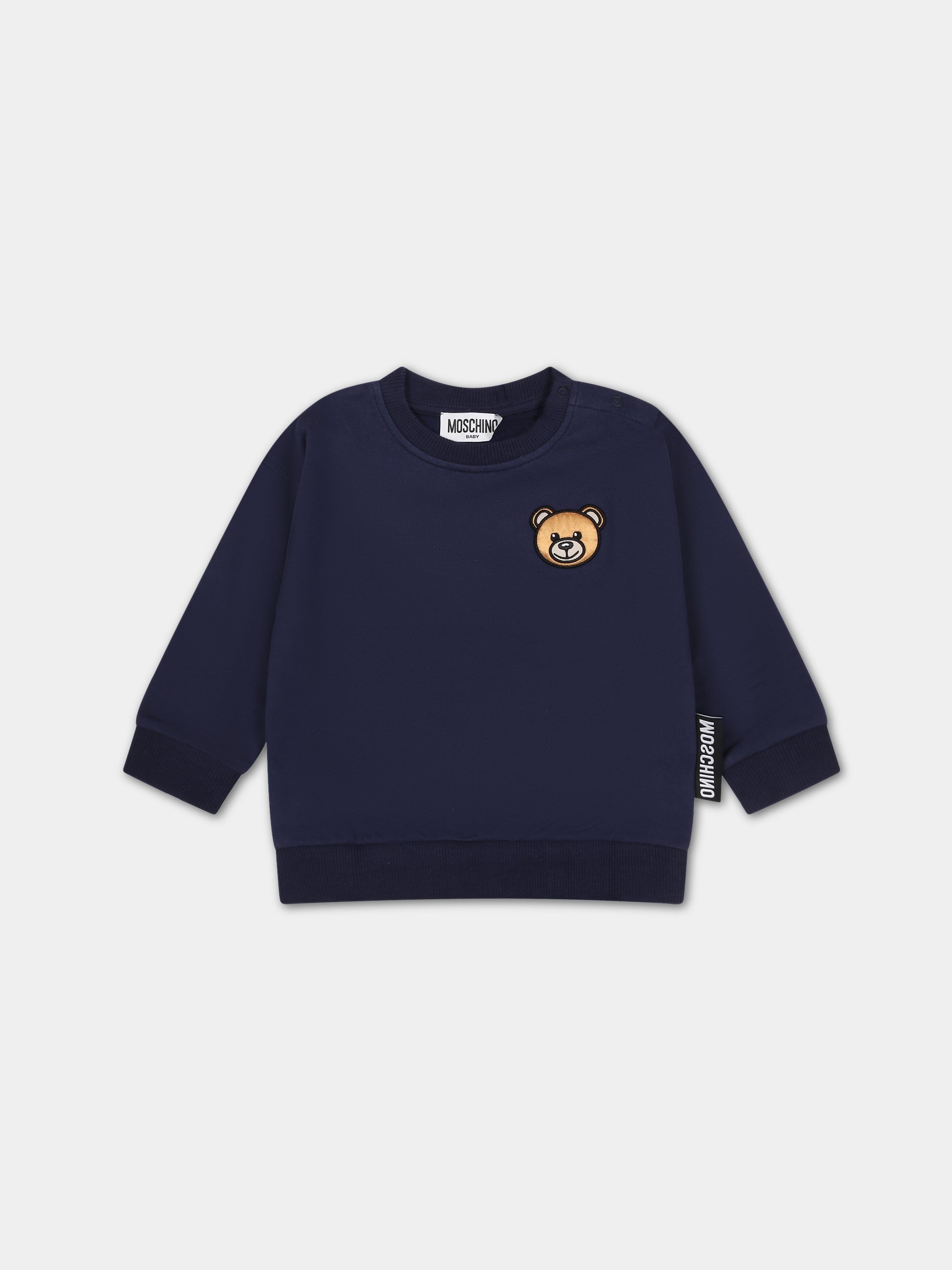 Felpa blu per neonati con Teddy Bear,Moschino Kids,MTF03Q LCA60 40016