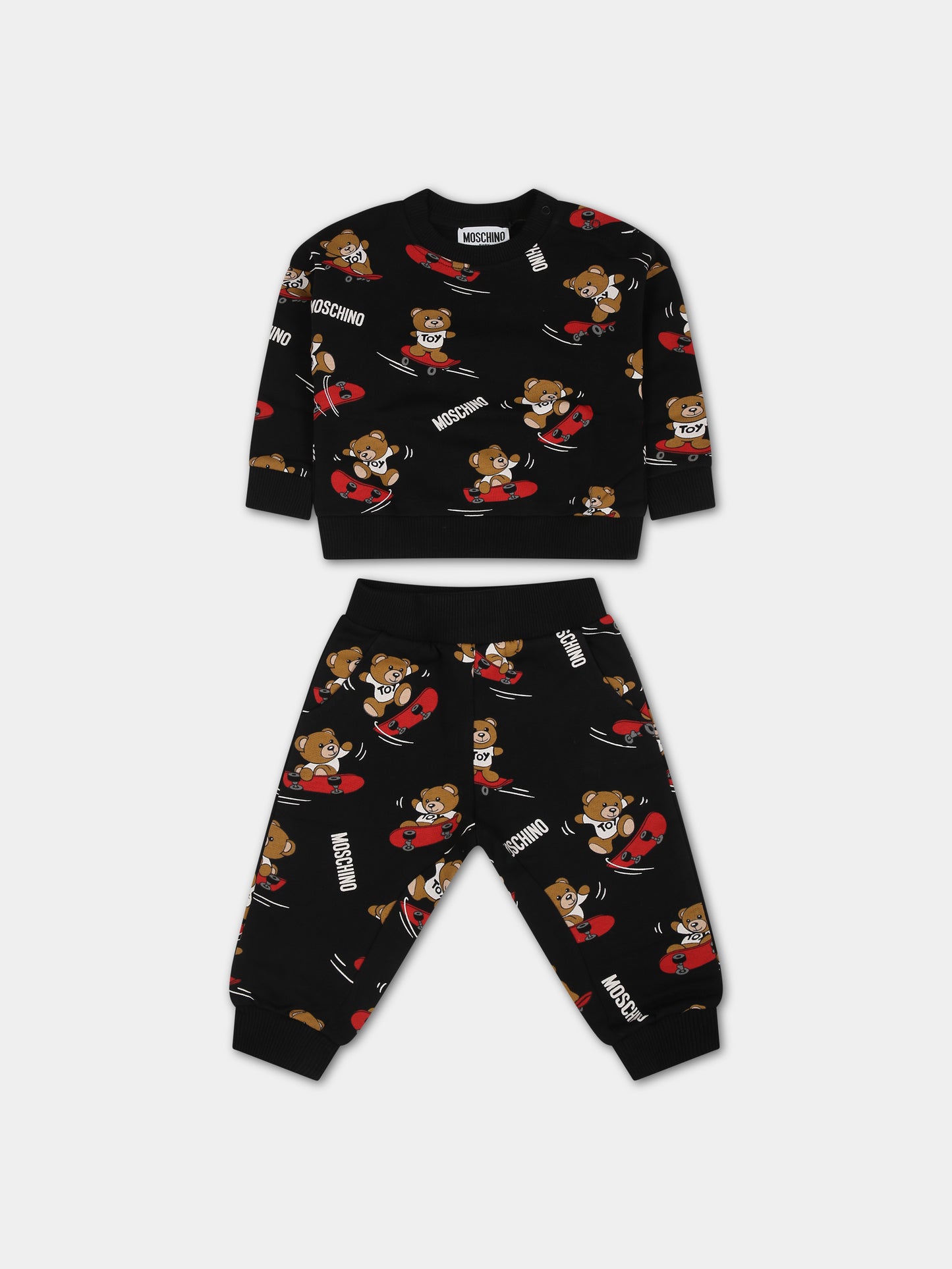 Completo nero per neonato con Teddy Bear e skateboard,Moschino Kids,MUK04K LCB39 83507