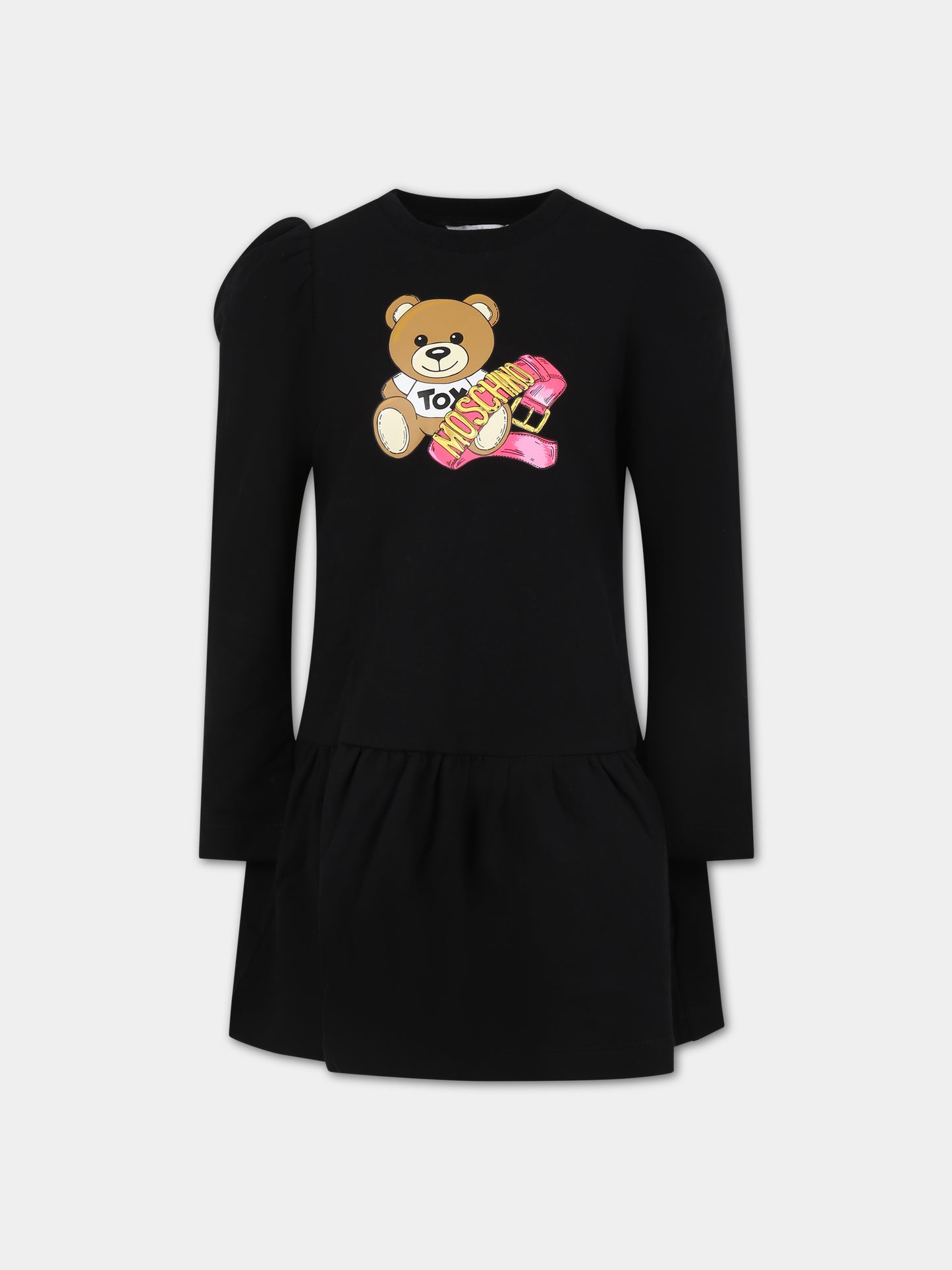 Vestito nero per bambina con Tedddy Bear e logo,Moschino Kids,HDV0DL LDA16 60100