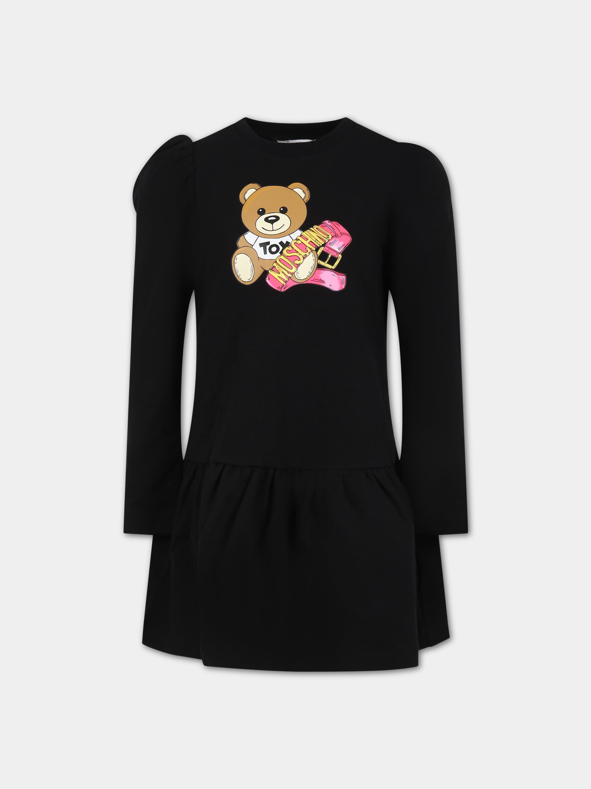 Vestito nero per bambina con Tedddy Bear e logo,Moschino Kids,HDV0DL LDA16 60100