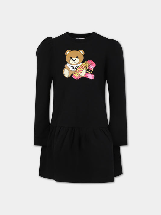 Vestito nero per bambina con Tedddy Bear e logo,Moschino Kids,HDV0DL LDA16 60100