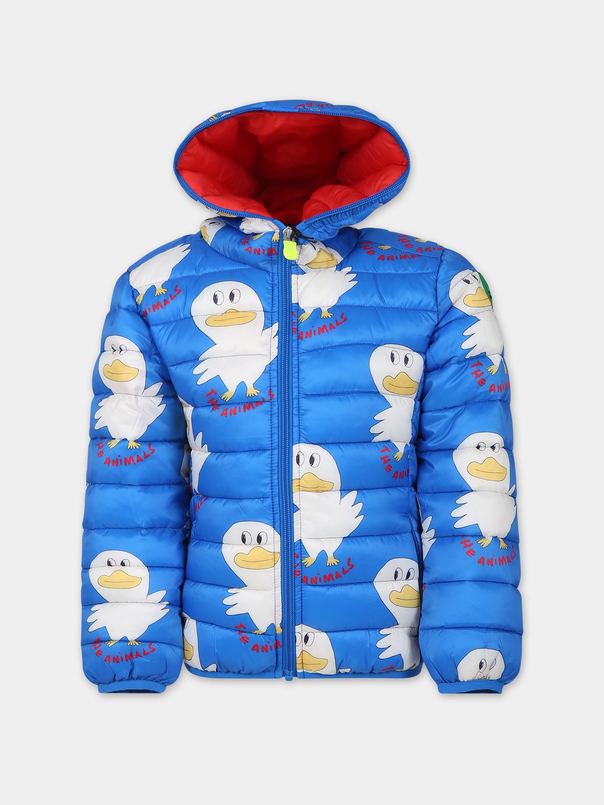 Piumino Lobster azzurro per bambino con stampa papera e logo,Save The Duck Kids,J31497X MILA17 20912
