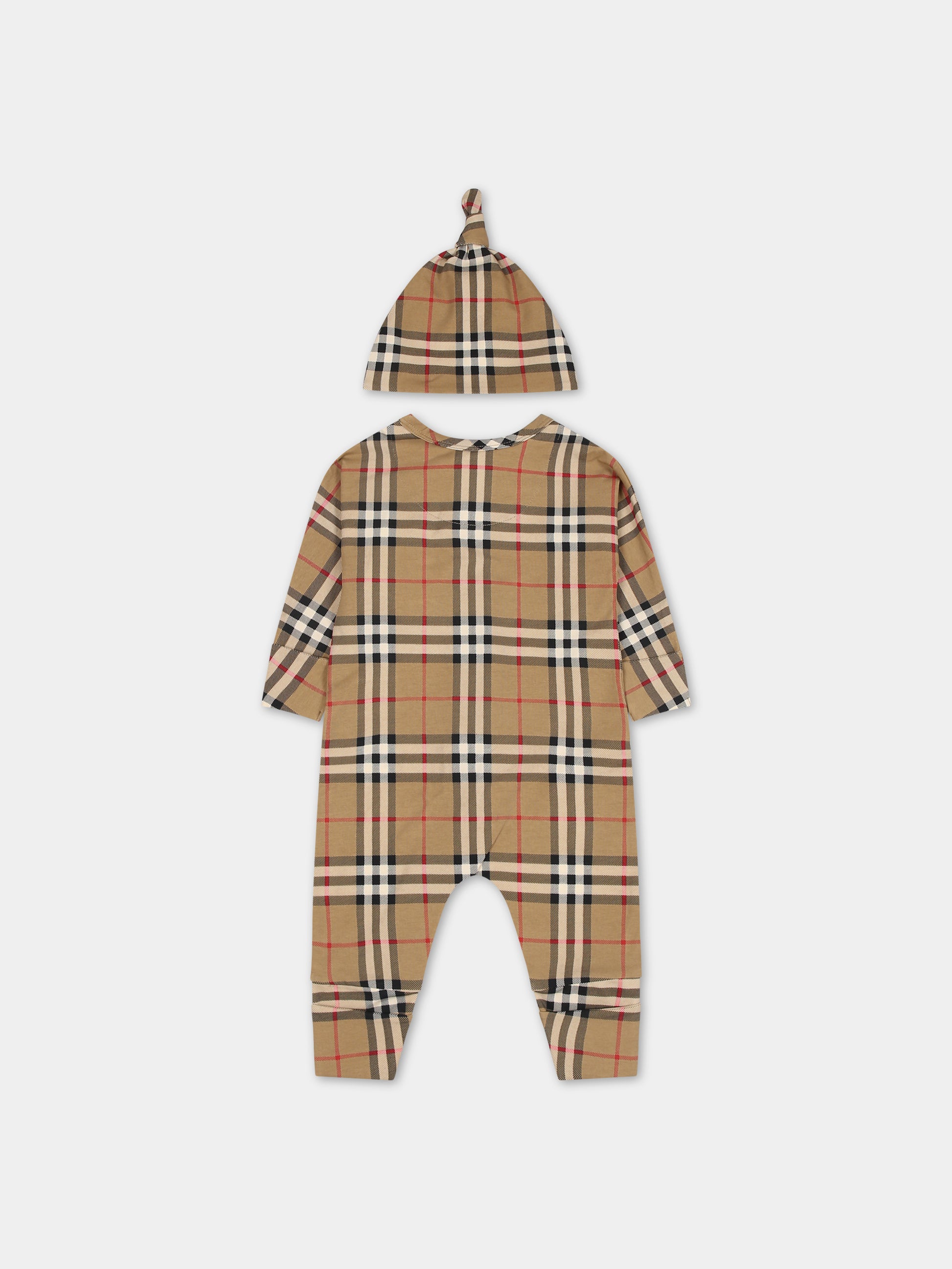 Set beige per neonati con l'iconico check vintage,Burberry Kids,8070270