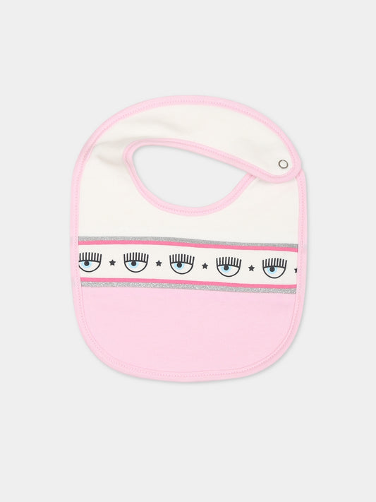 Bavaglino rosa per neonata con eyestar,Chiara Ferragni Collection,55B000 2004 190F