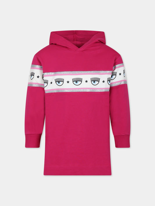 Vestito fucsia per bambina con eyes flirting,Chiara Ferragni Collection,59B900 2010 098F