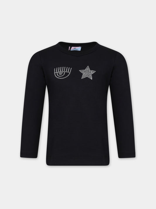 T-shirt nera per bambina con eyestar,Chiara Ferragni Collection,51B620 2206 0050