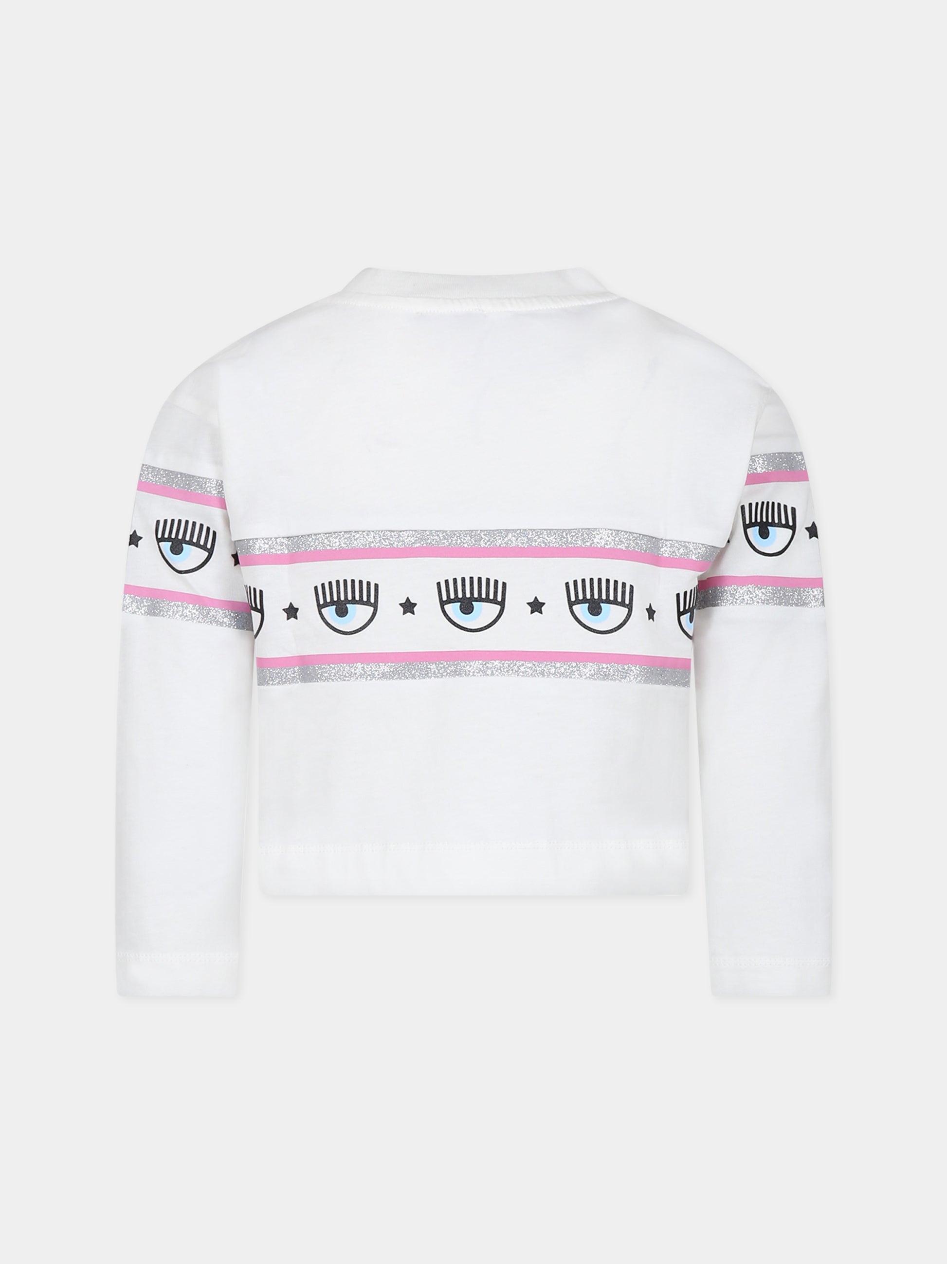 T-shirt bianca per bambina con eyes flirting,Chiara Ferragni Collection,59B601 2011 0001