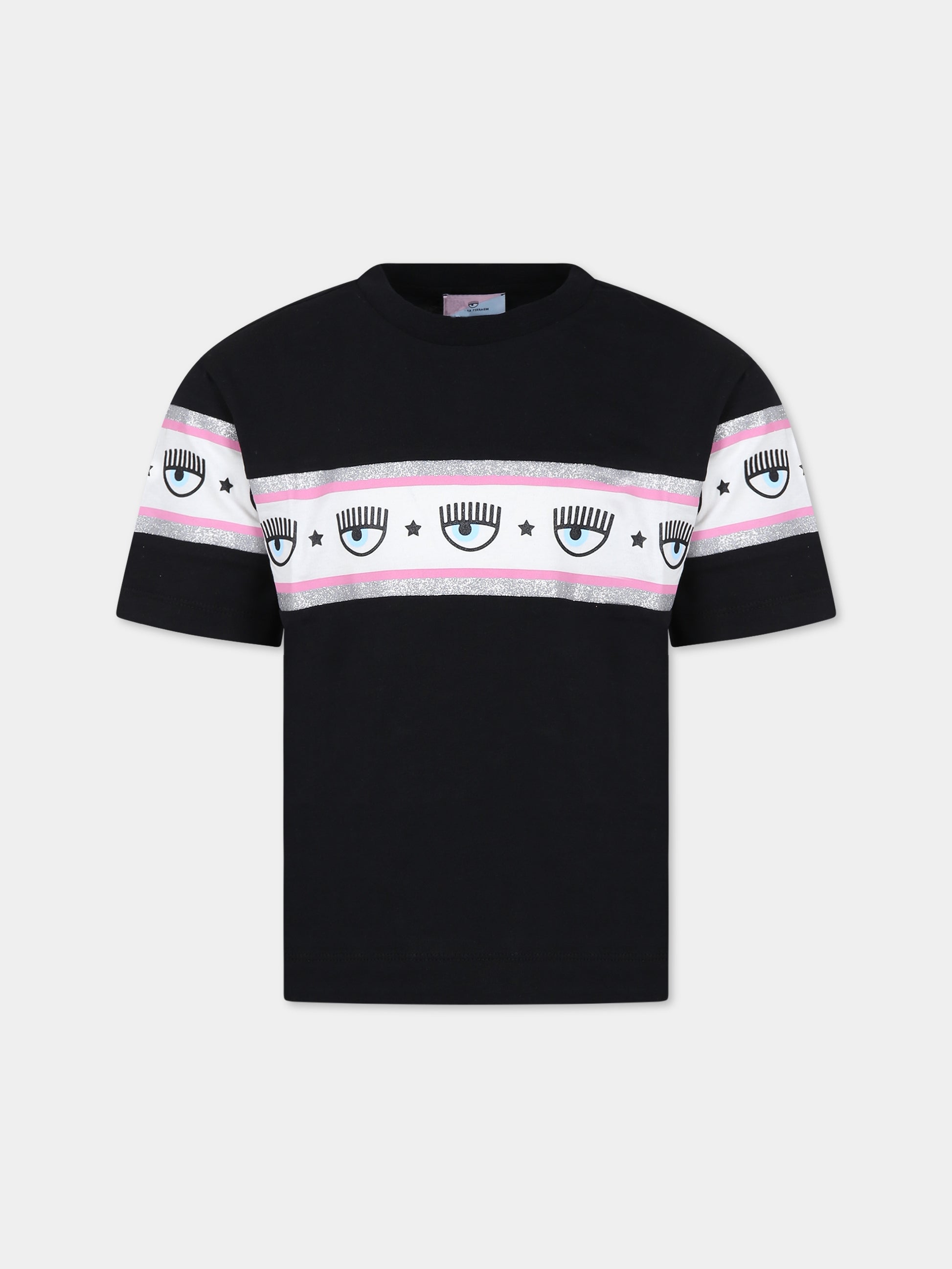 T-shirt nera per bambina con eyestar,Chiara Ferragni Collection,59B600 2011 0050