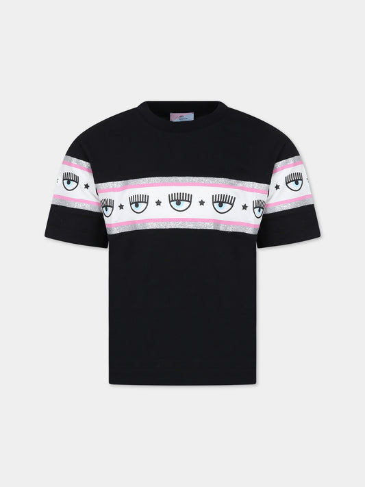 T-shirt nera per bambina con eyestar,Chiara Ferragni Collection,59B600 2011 0050