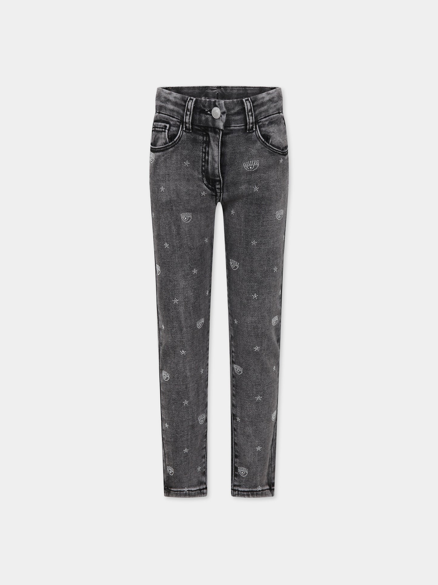 Jeans neri per bambina con eyestar,Chiara Ferragni Collection,59B404 2030 0050