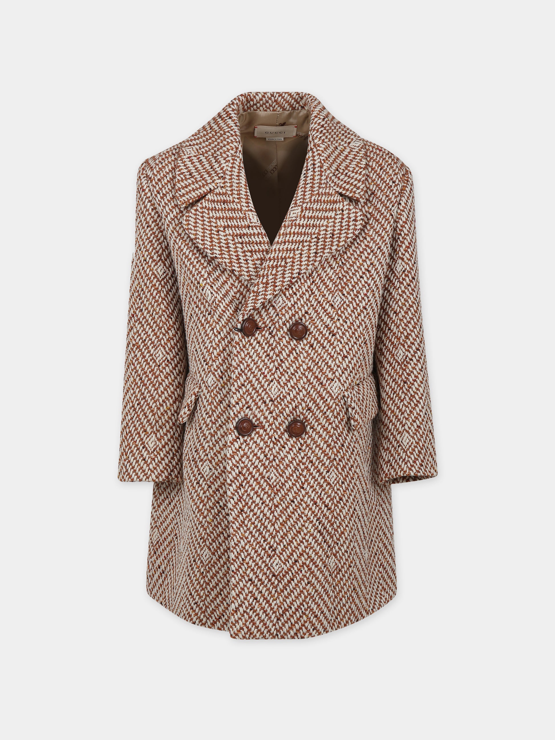Cappotto marrone per bambino con logo,Gucci Kids,737806 XWAXY 2339
