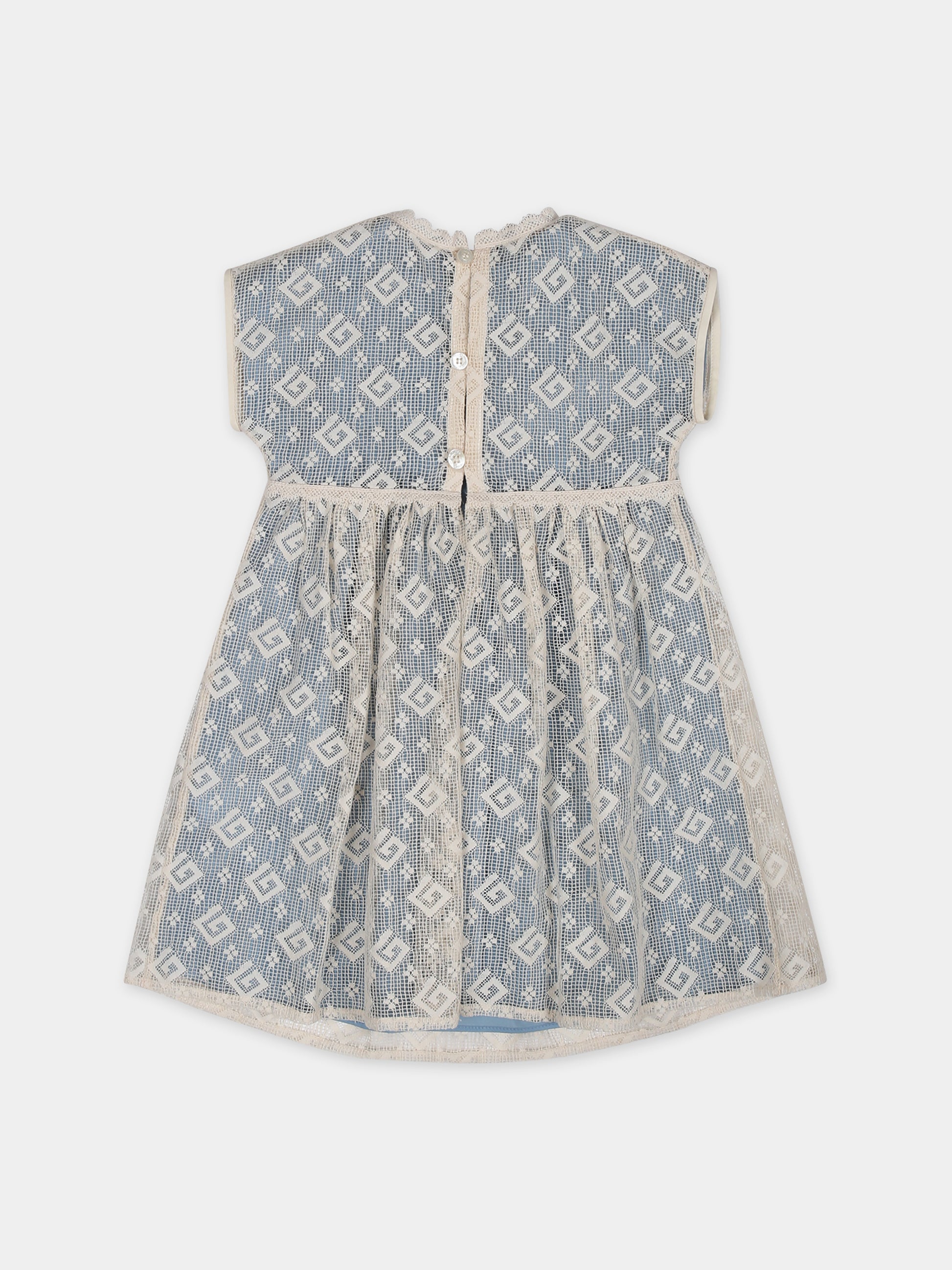 Vestito celeste per neonata con fiori,Gucci Kids,748851 ZAN9X 9028