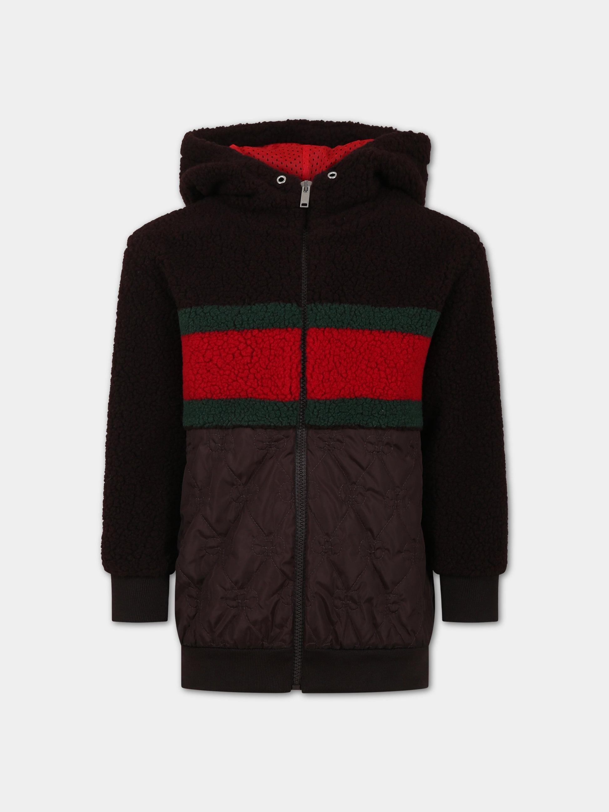 Ecopelliccia marrone per bambini con incrocio GG,Gucci Kids,737419 XJFKO 2387