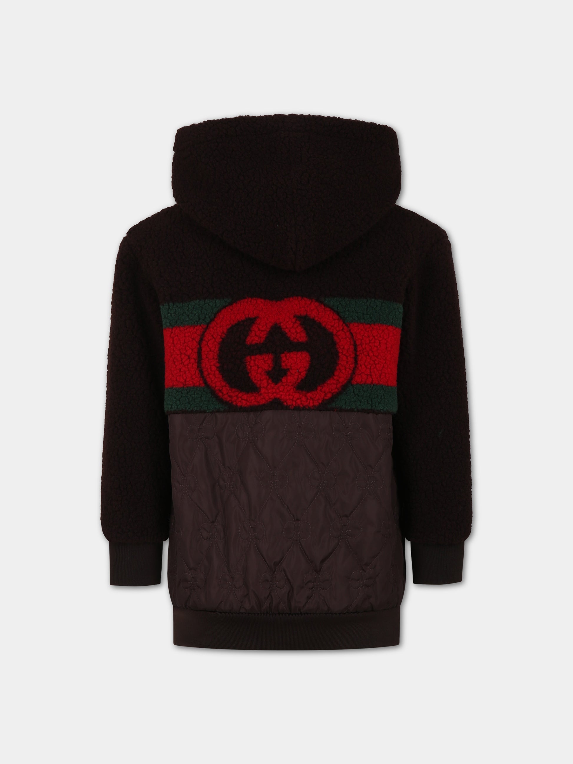Ecopelliccia marrone per bambini con incrocio GG,Gucci Kids,737419 XJFKO 2387
