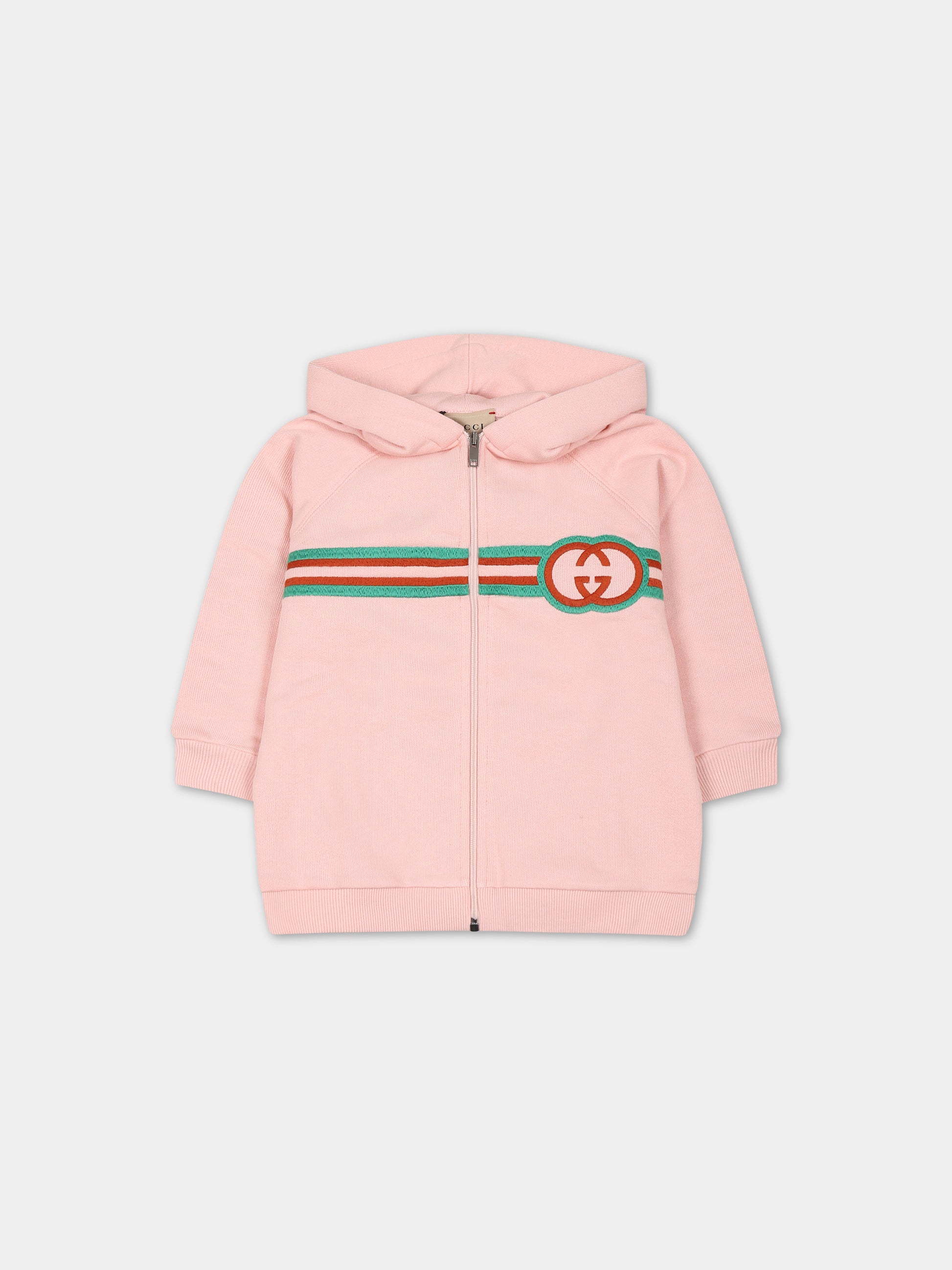 Felpa rosa per neonata con incrocio GG,Gucci Kids,744047 XJFKZ 5658