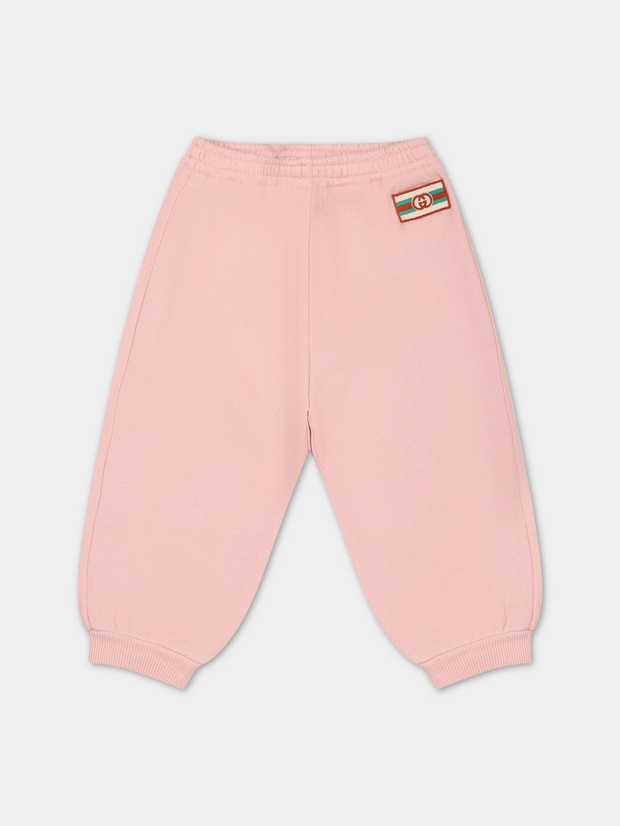 Pantaloni rosa per neonata con doppia G,Gucci Kids,749651 XJFOO 5658
