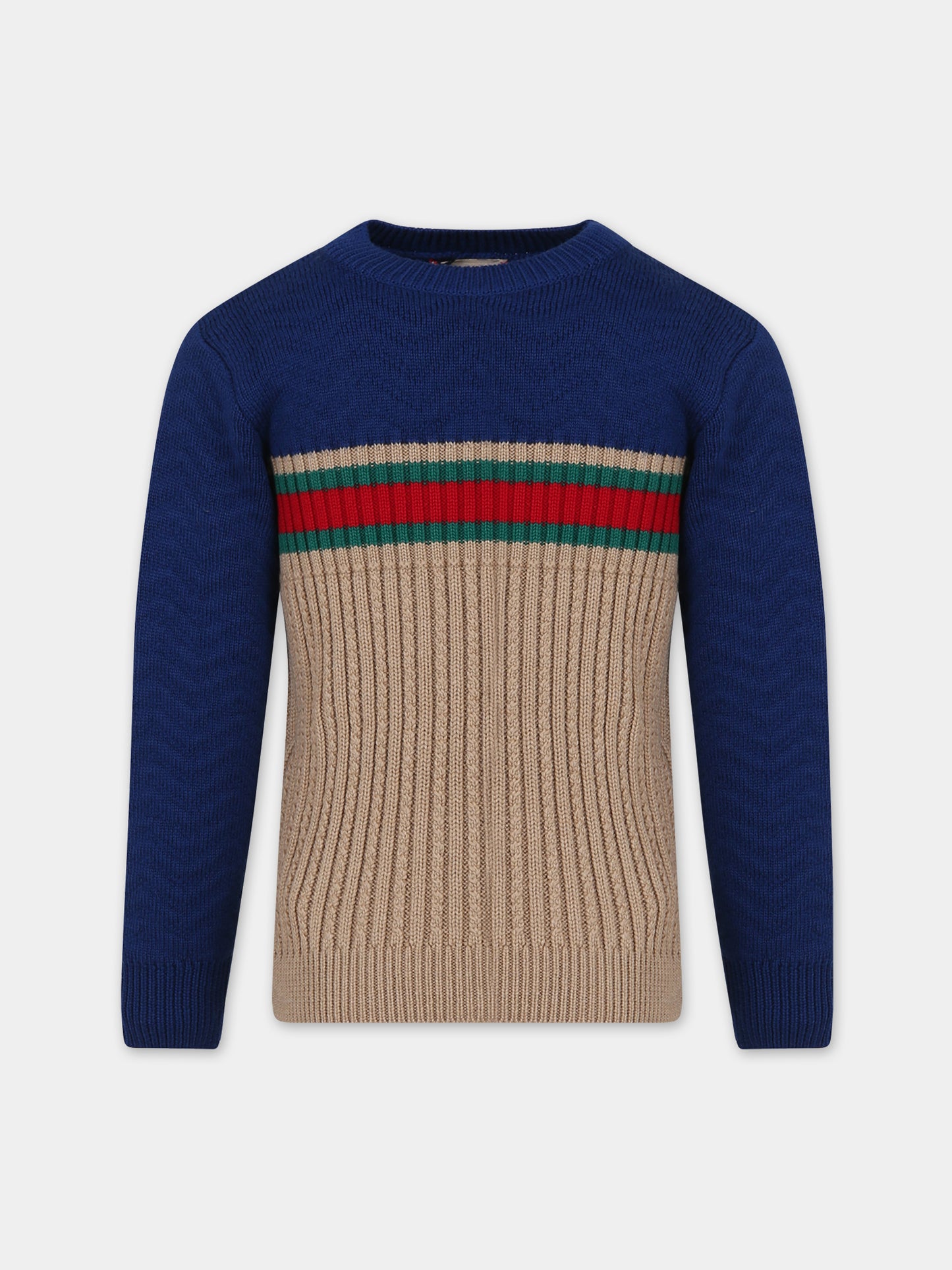 Maglione beige per bambino con dettaglio Web,Gucci Kids,738312 XKDAG 2400