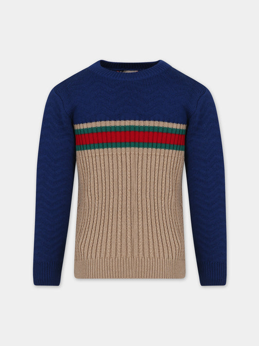 Maglione beige per bambino con dettaglio Web,Gucci Kids,738312 XKDAG 2400