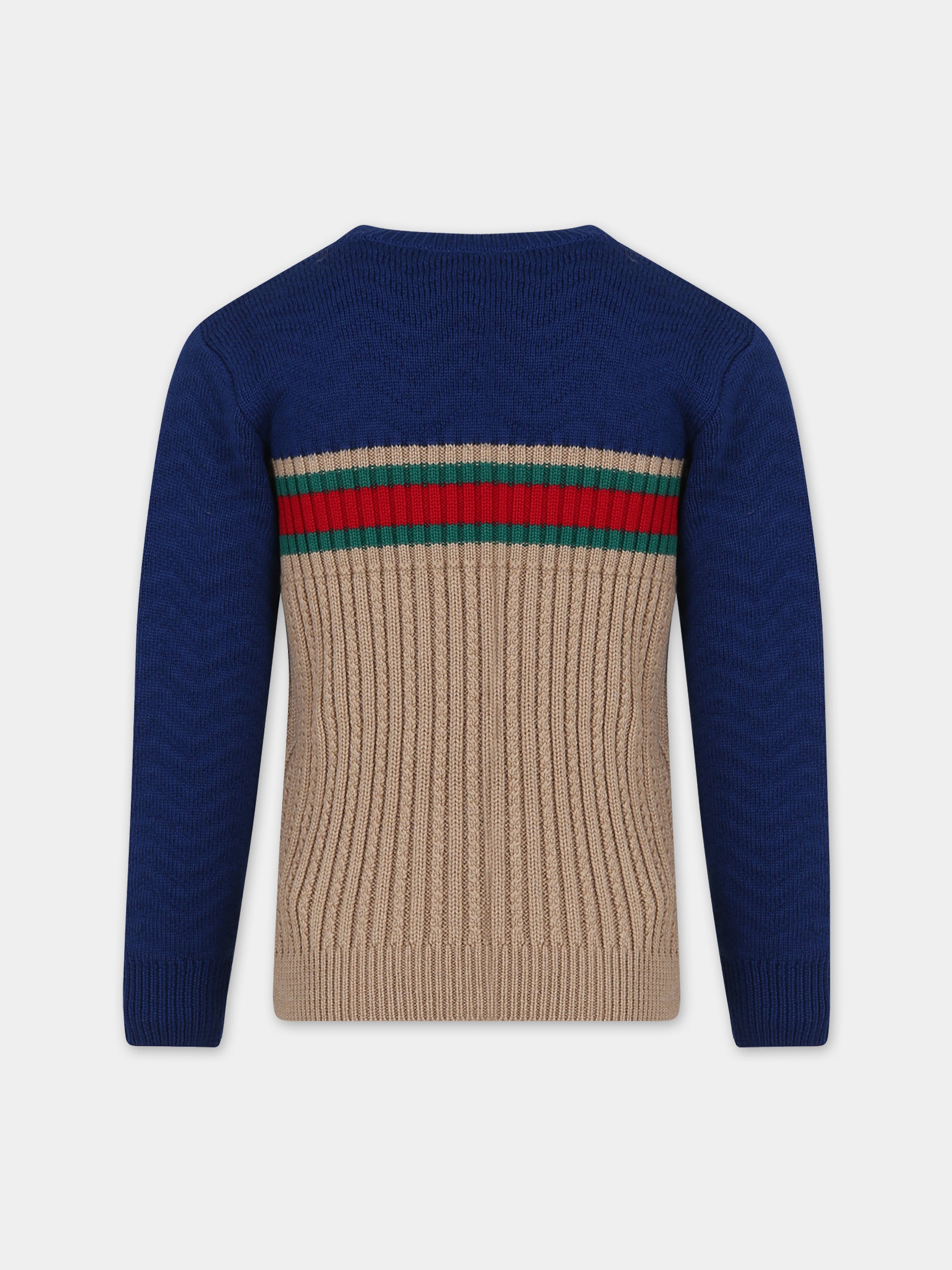 Maglione beige per bambino con dettaglio Web,Gucci Kids,738312 XKDAG 2400