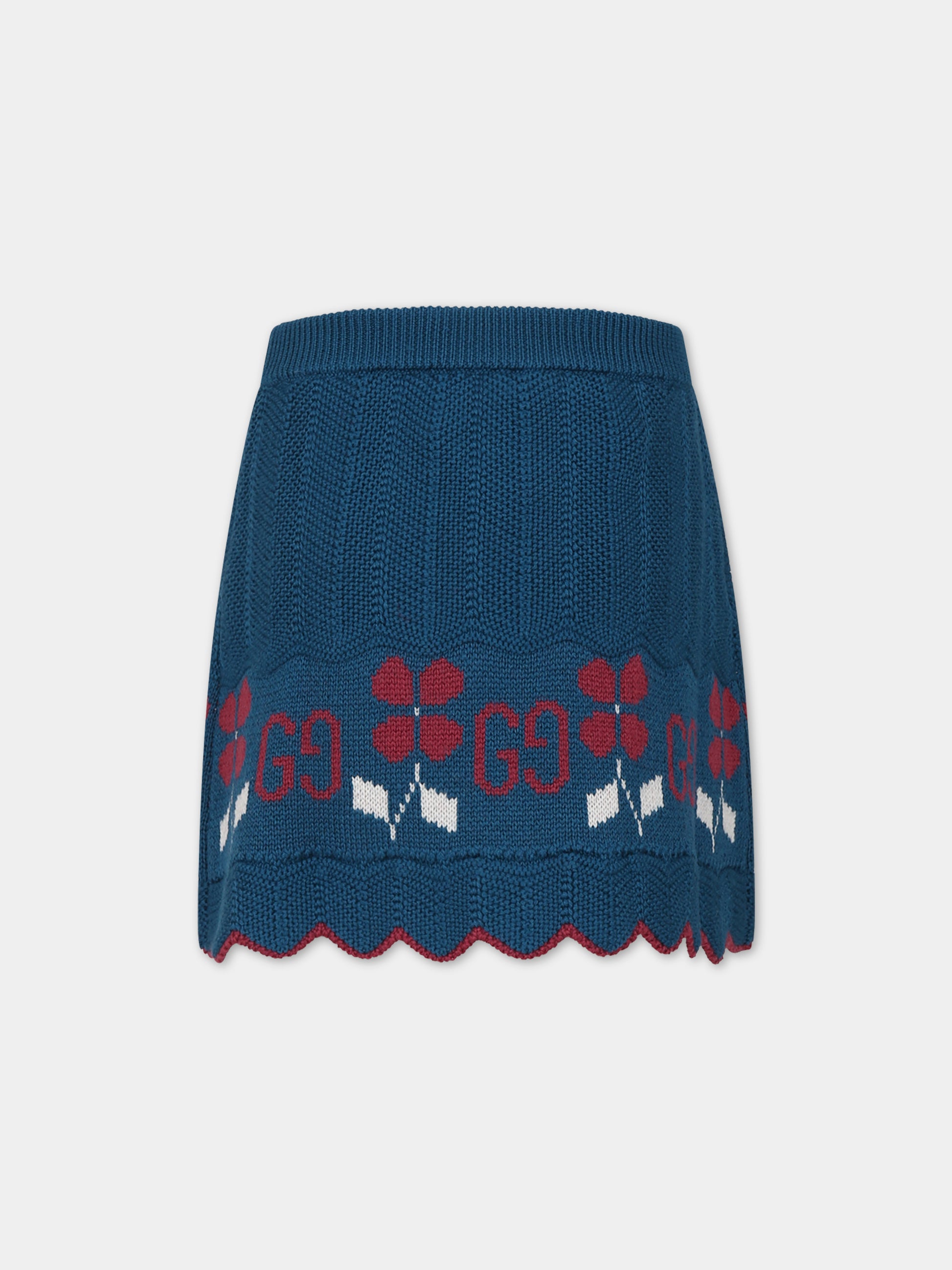 Gonna verde per bambina con doppia G e fiori,Gucci Kids,741471 XKDE6 4711