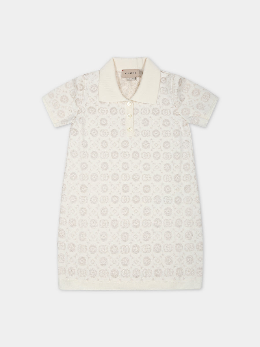 Vestito avorio per neonata con doppia G,Gucci Kids,750020 XKDEW 9575
