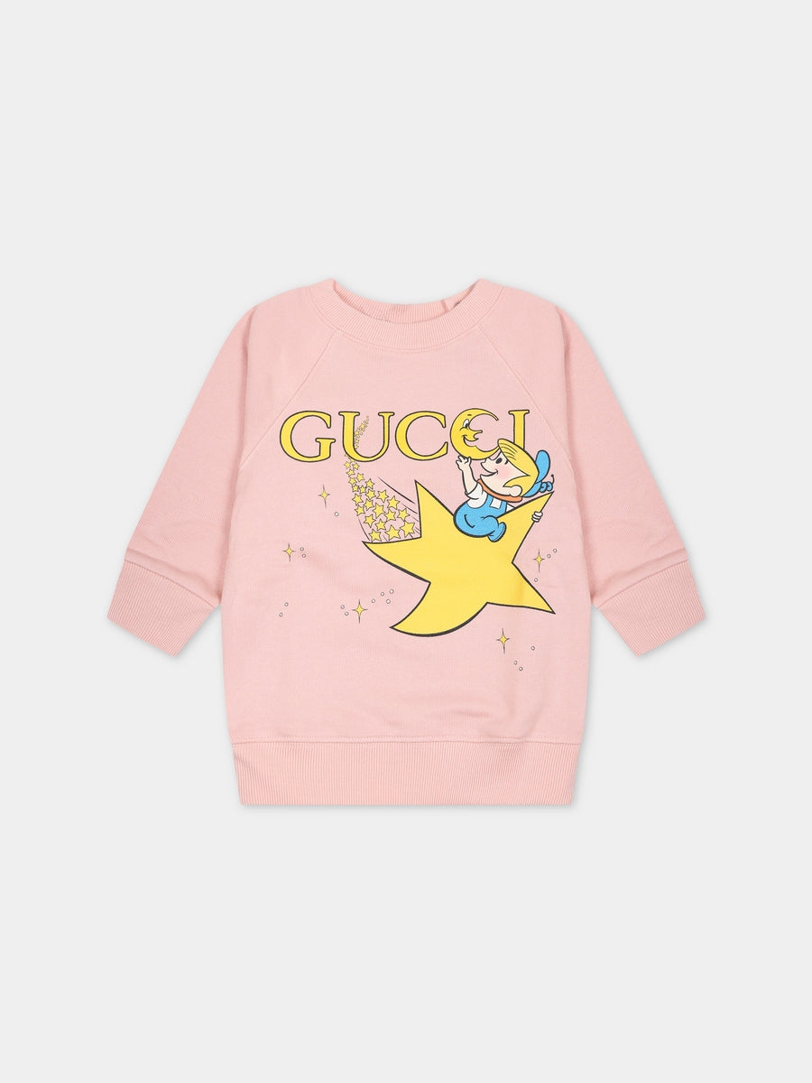 Felpa rosa per neonata con stampa e logo,Gucci Kids,653687 XJFM0 5611