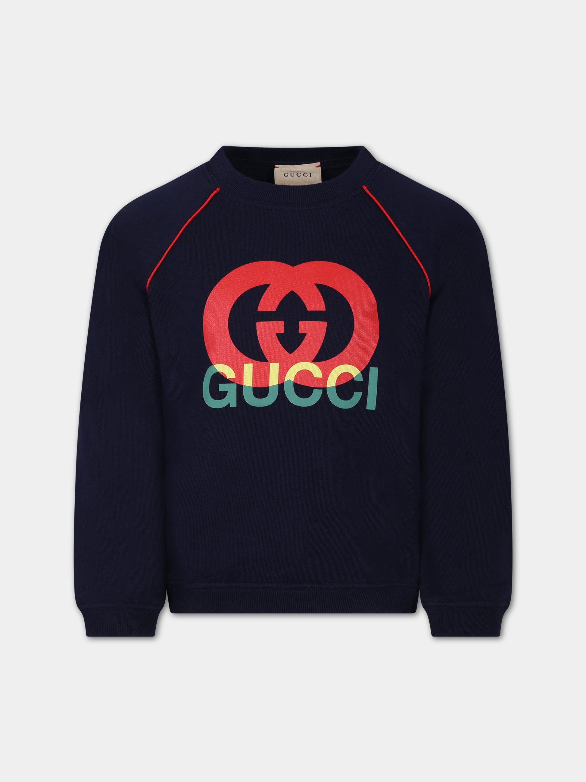 Felpa blu per bambini con stampa logo,Gucci Kids,737610 XJFVS 4392