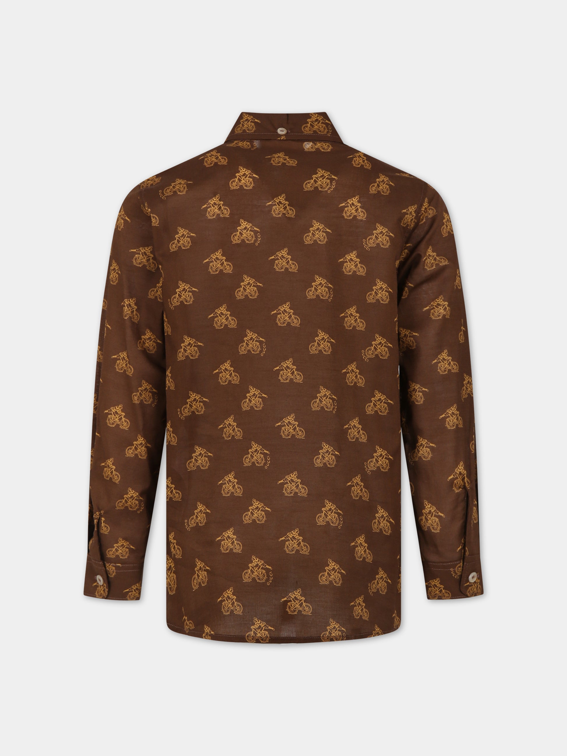 Camicia marrone per bambino  con logo all-over,Gucci Kids,747312 XWAYP 2229