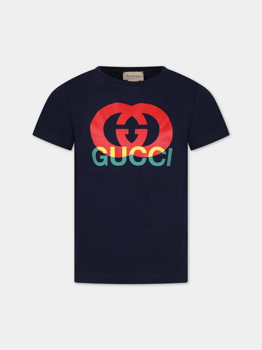 T-shirt blu con GG per bambini,Gucci Kids,547559 XJFMN 4585