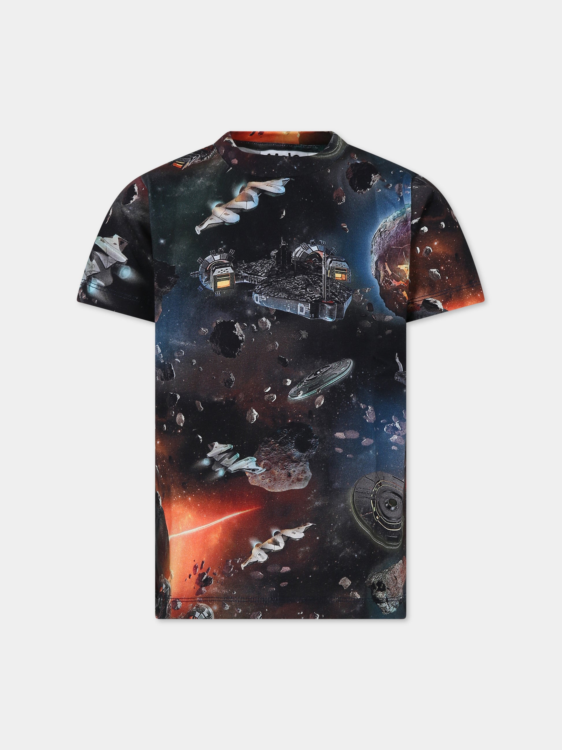 T-shirt nera per bambino con astronavi,Molo,1W23A201 6862
