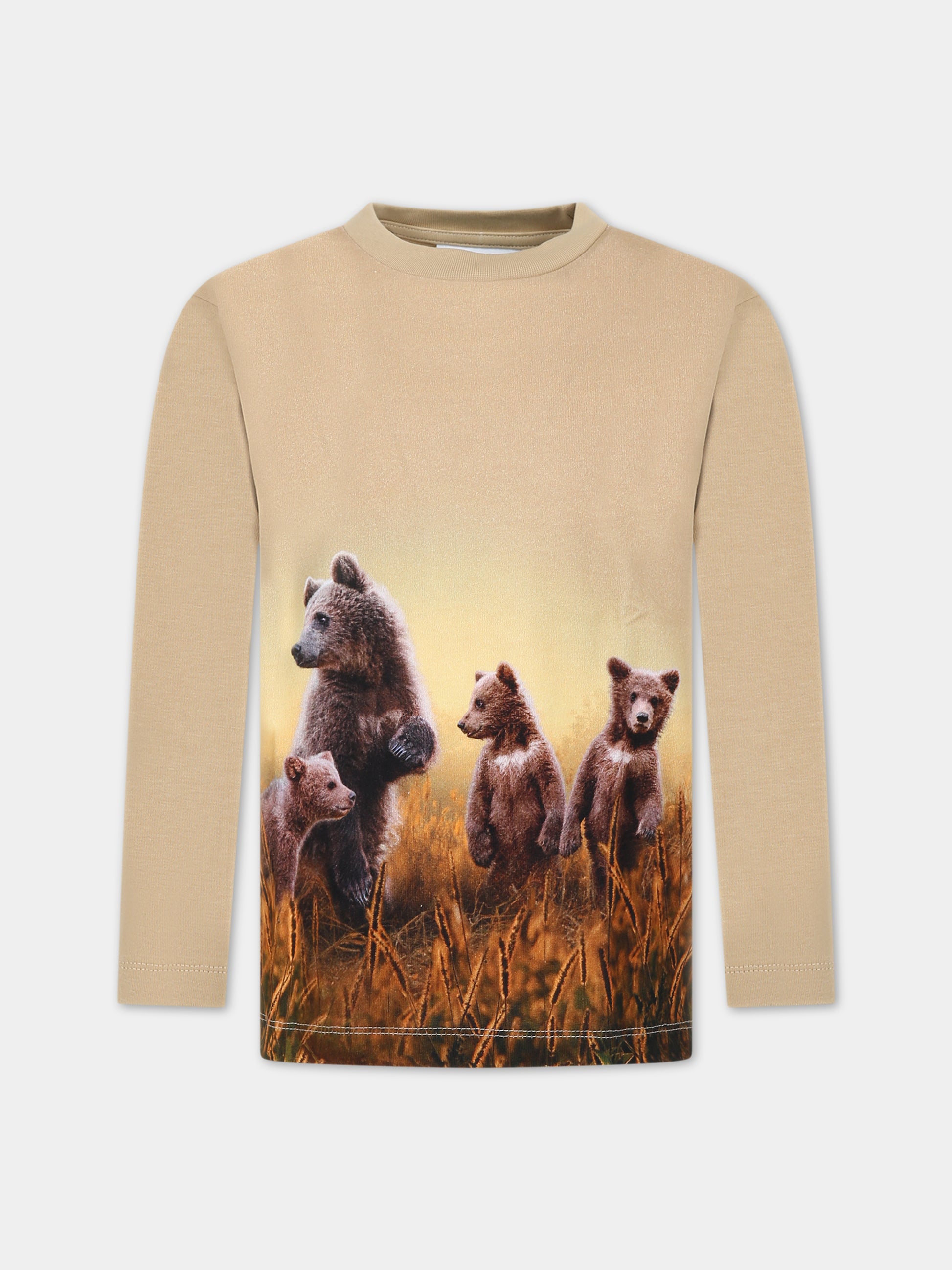 T-shirt beige per bambino con stampa orsi,Molo,1W23A407 3360