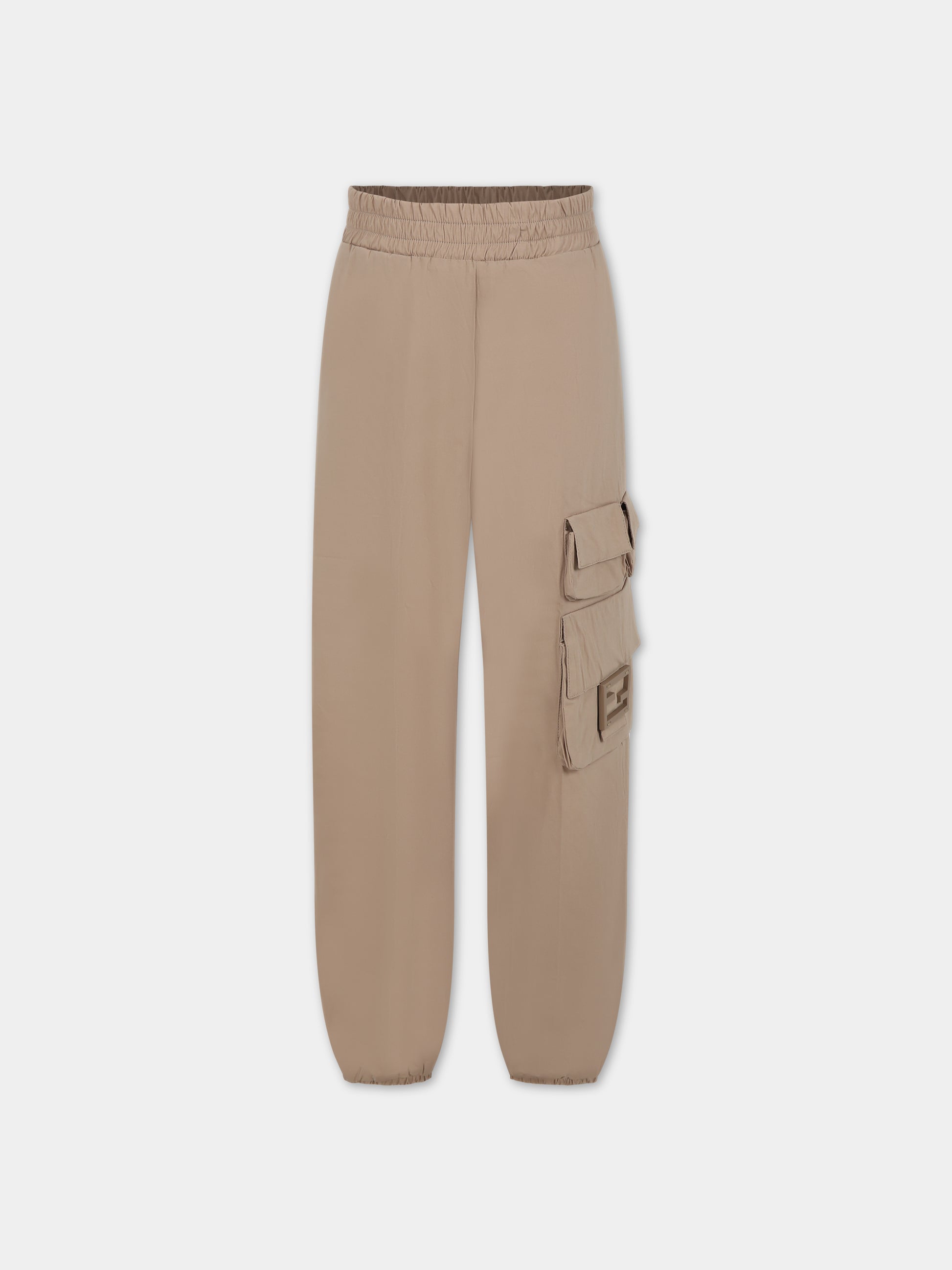 Pantaloni marroni per bambini con doppia FF,Fendi Kids,JMF435 AAC3 F1KE2
