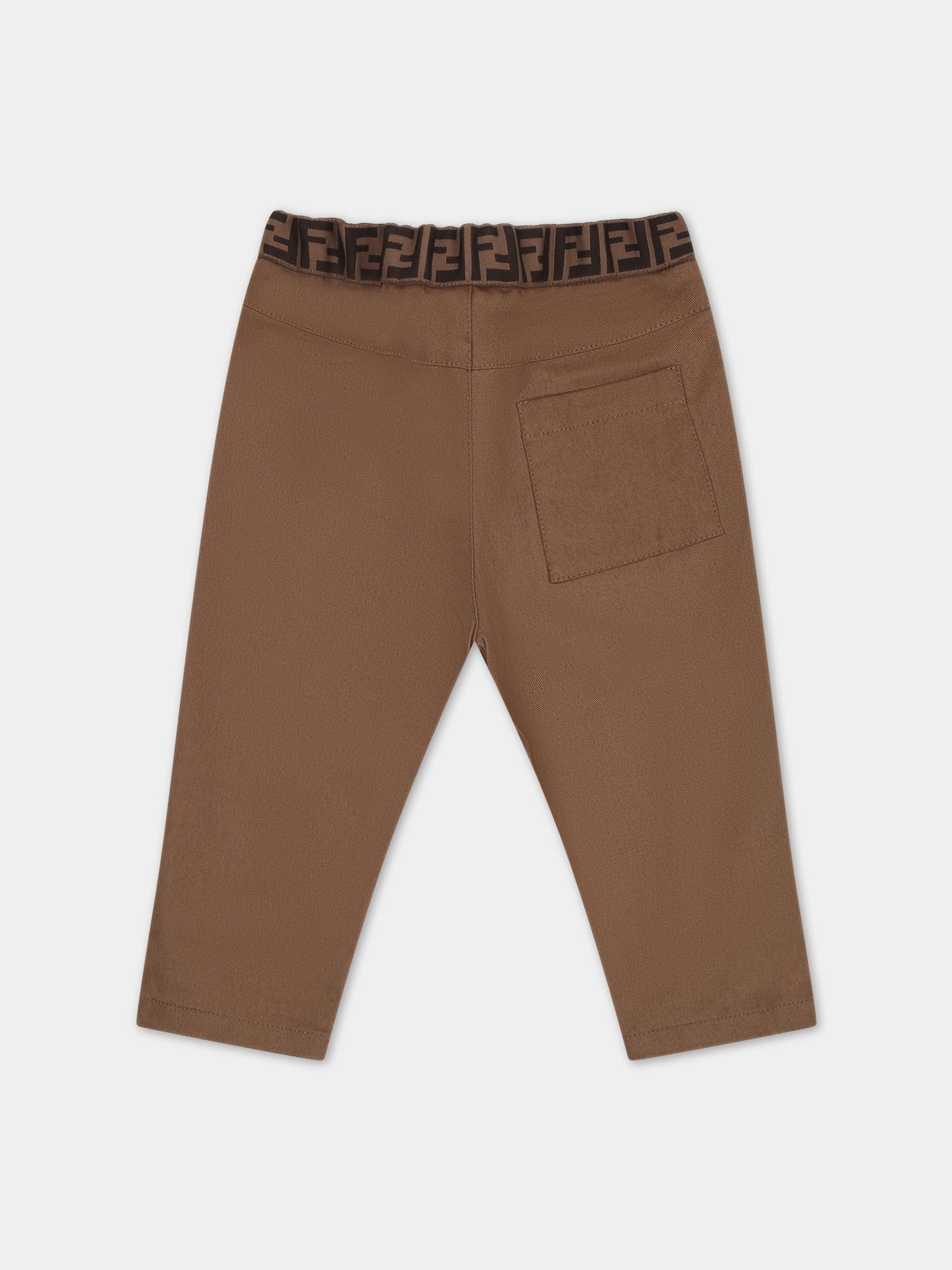 Pantaloni marroni per neonato con doppia FF,Fendi Kids,BUF089 AOBC F1KE2
