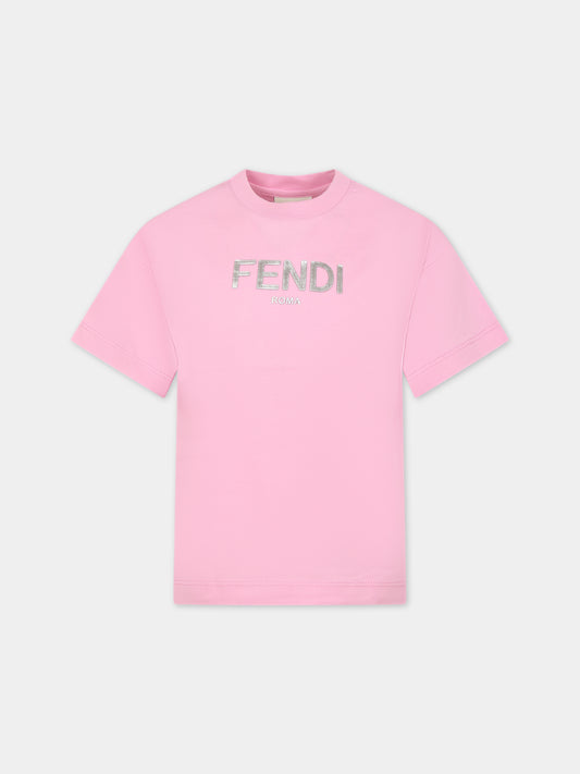 T-shirt rosa per bambina con logo,Fendi Kids,JUI137 7AJ F1LYB