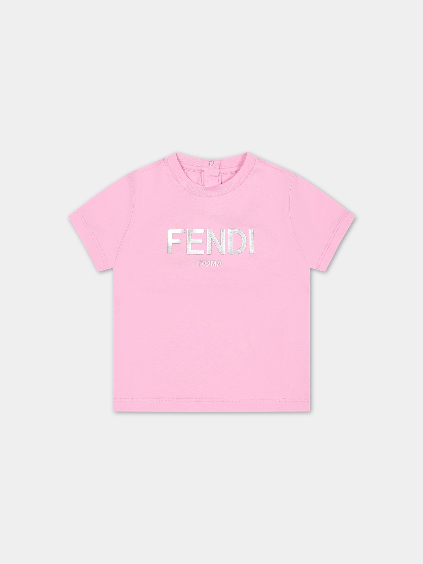 T-shirt rosa per neonata con logo,Fendi Kids,BUI054 7AJ F1LYB