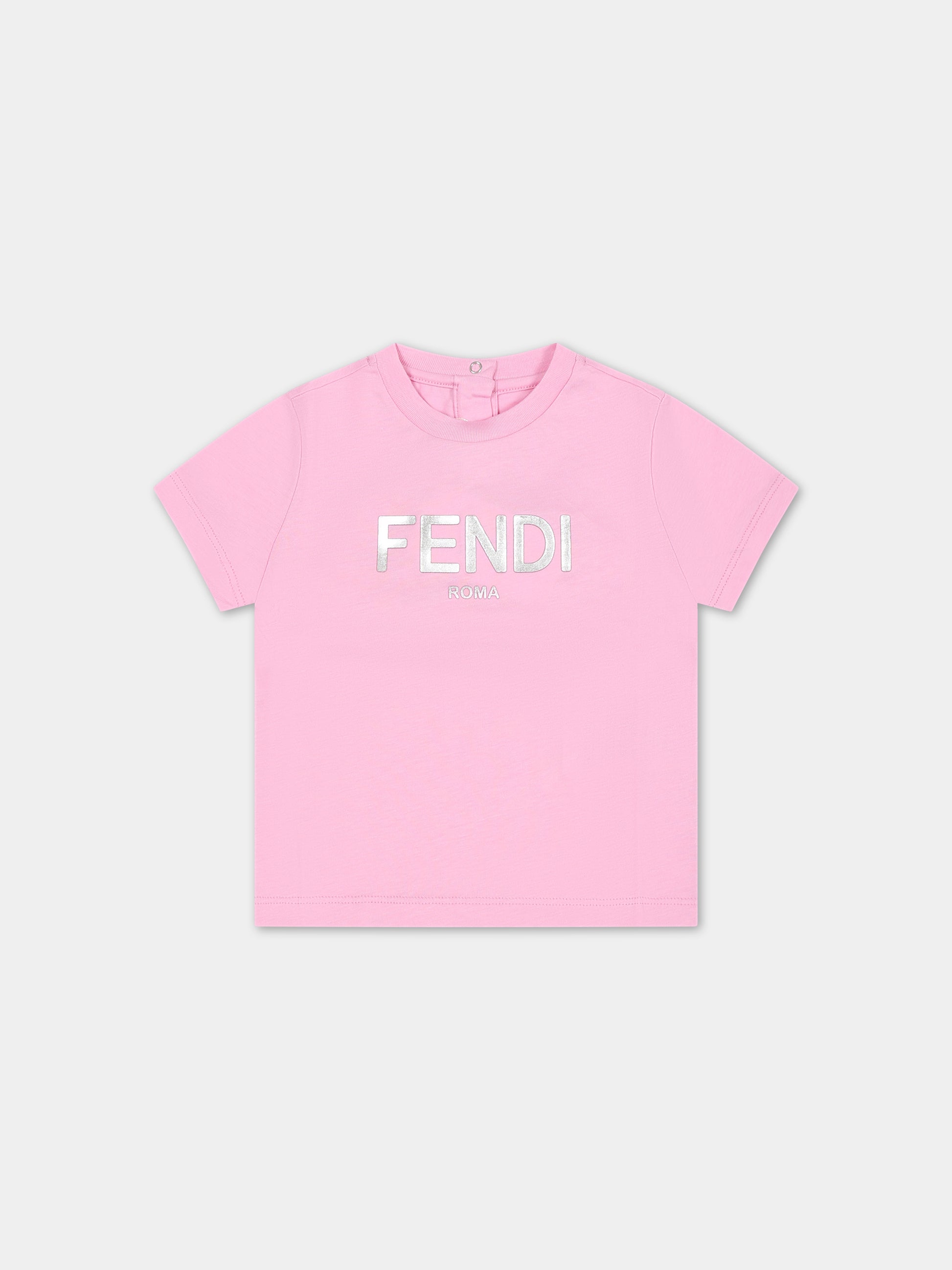T-shirt rosa per neonata con logo,Fendi Kids,BUI054 7AJ F1LYB