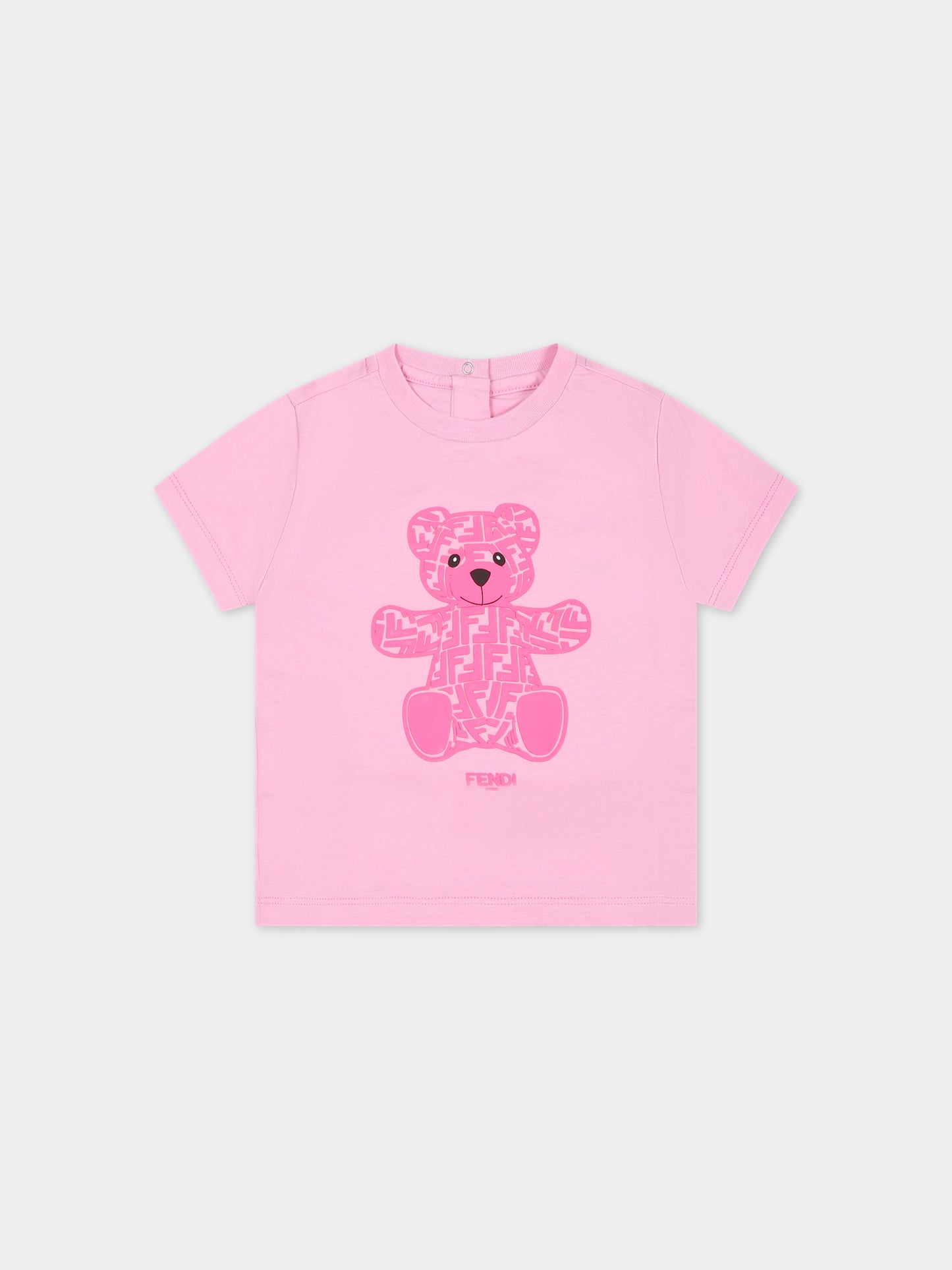 T-shirt rosa per neonata con orsetto Fendi,Fendi Kids,BUI069 7AJ F0U0J