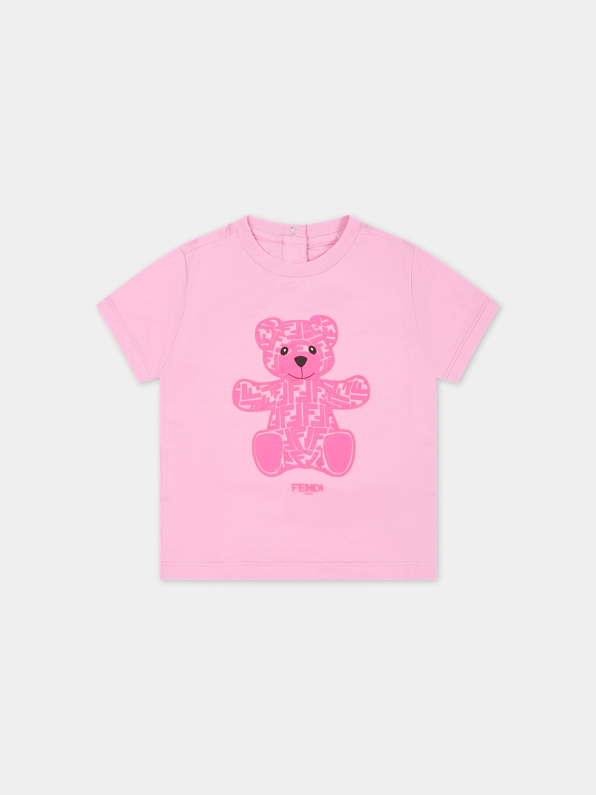 T-shirt rosa per neonata con orsetto Fendi,Fendi Kids,BUI069 7AJ F0U0J