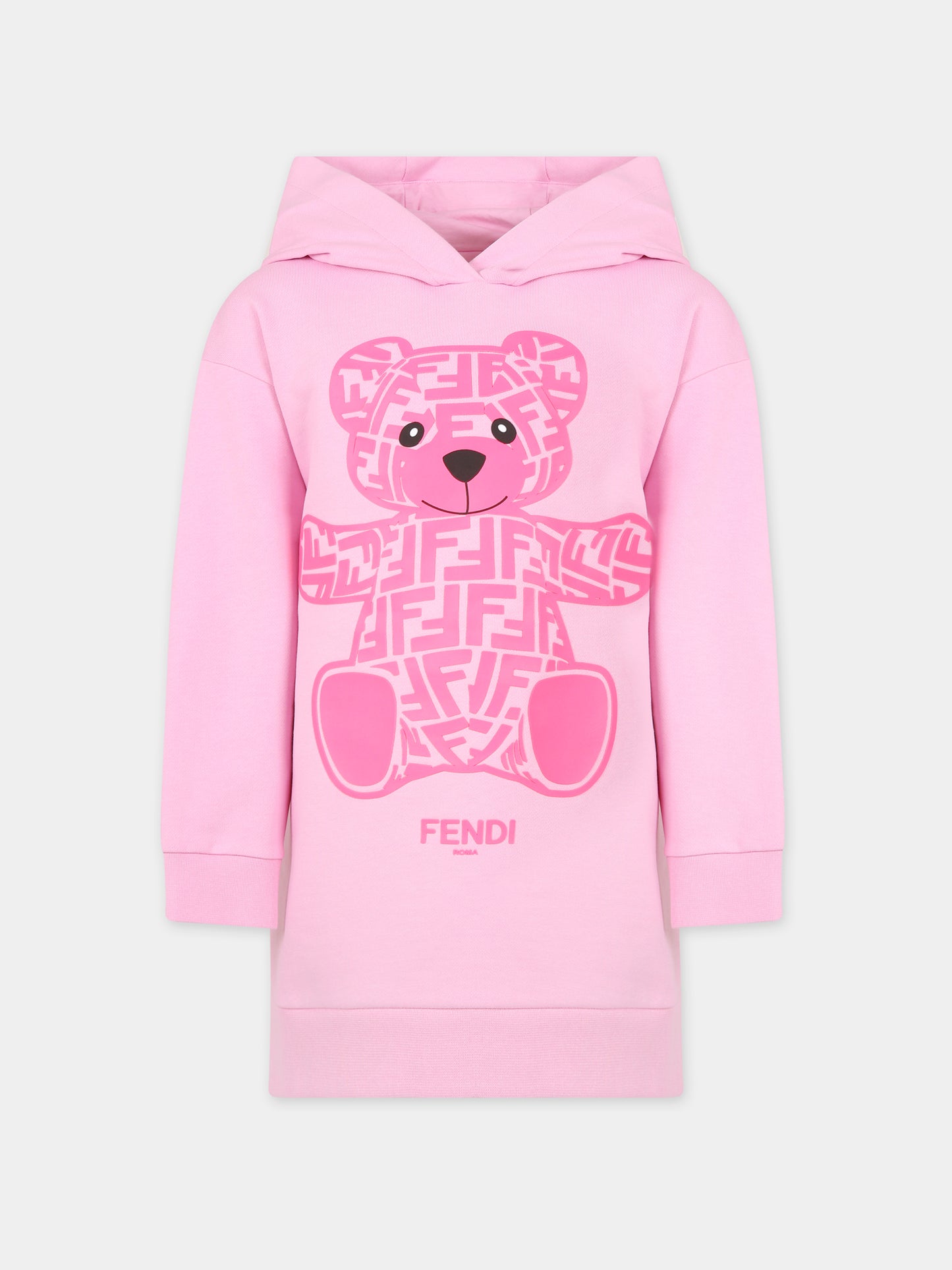 Felpa rosa con orso per bambina,Fendi Kids,JFB625 5V0 F0U0J