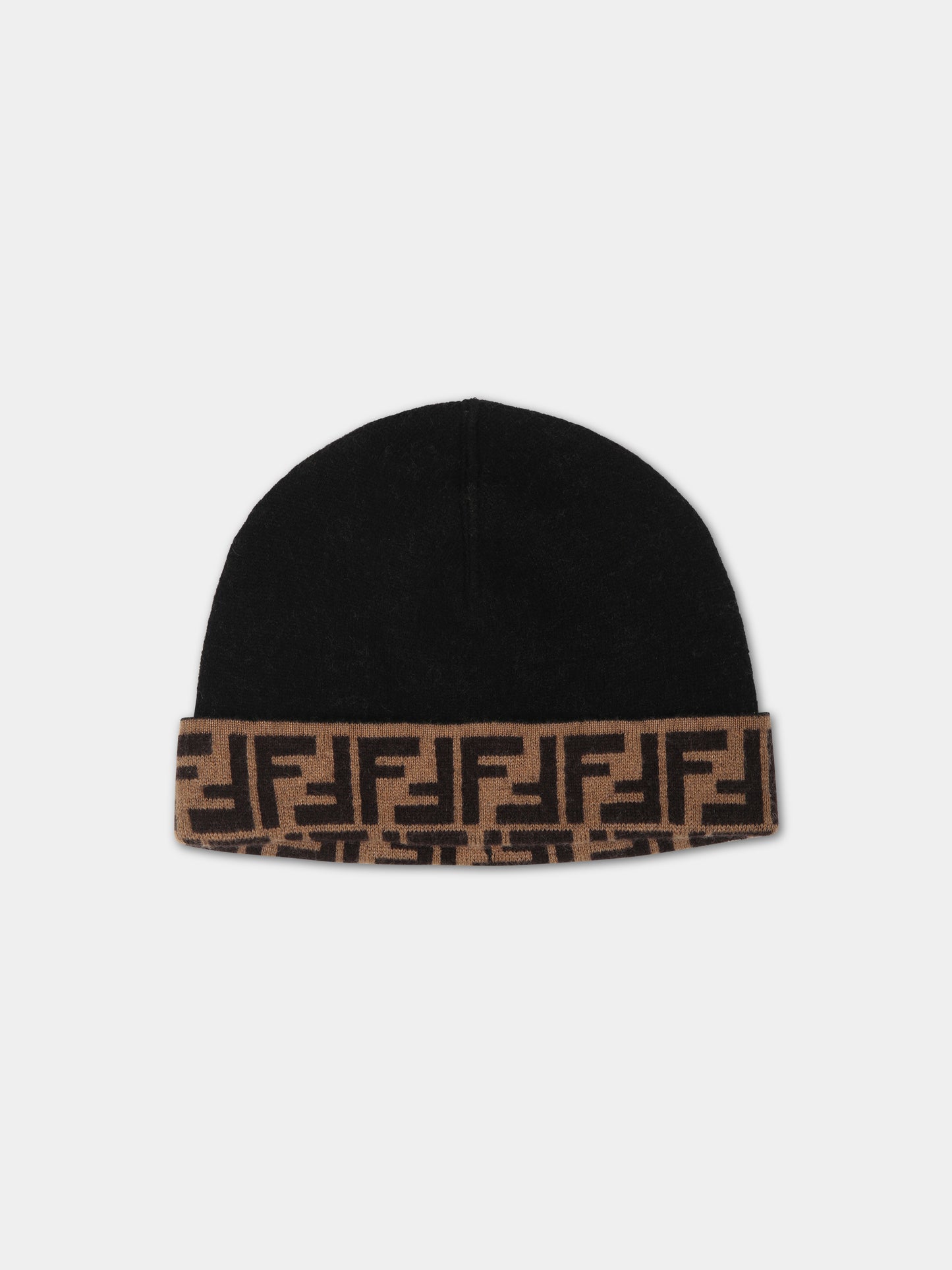 Berretto nero per bambini con doppia FF,Fendi Kids,JUP063 AO29 F1M0T